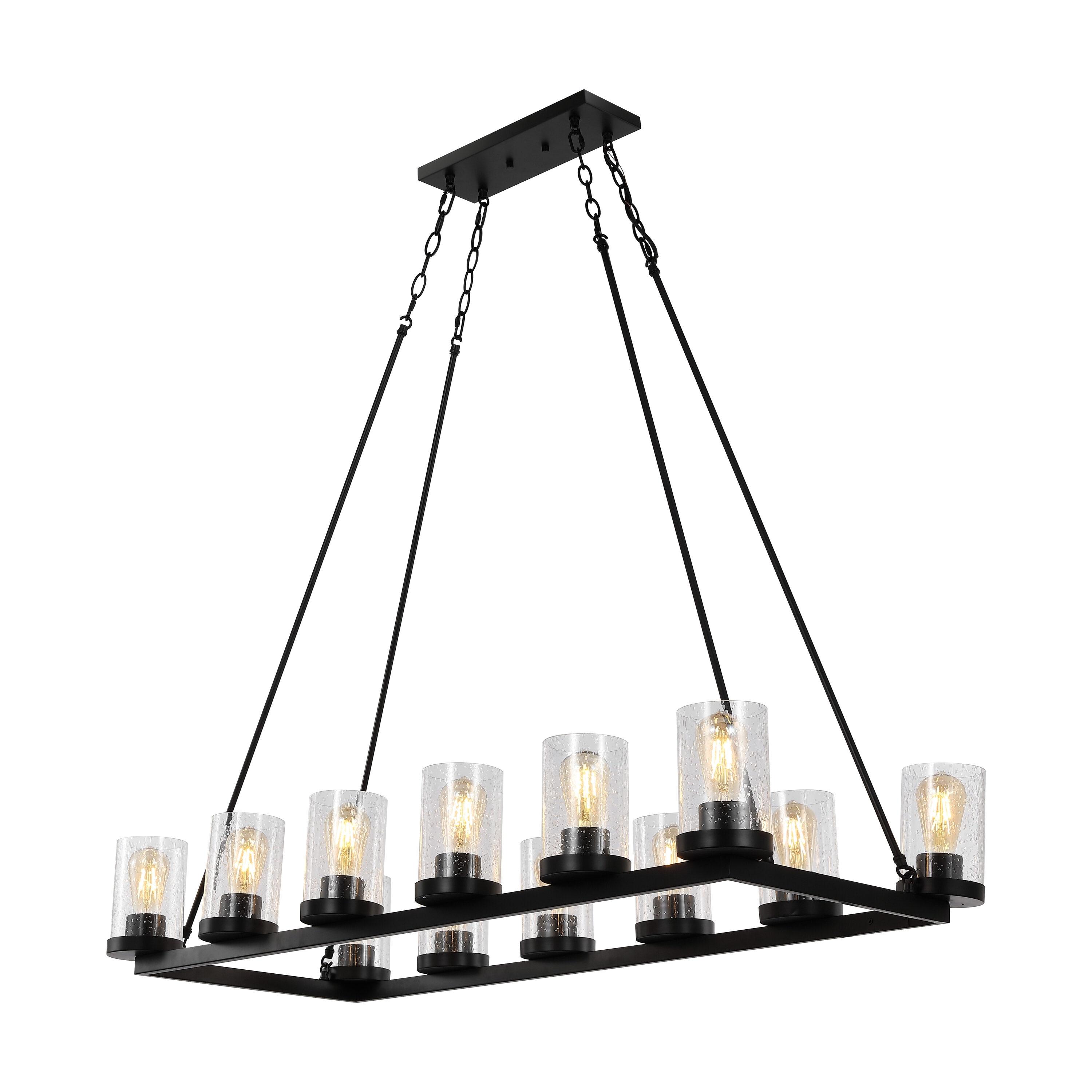 JONATHAN Y JYL7555A Coronet 45.5" 12-Light Seeded Glass/Iron Rustic Farmhouse Rectangular LED Candelier, Industrial, Vintage for living room, dinning room, bedroom Bulb Included, Oil Rubbed Bronze