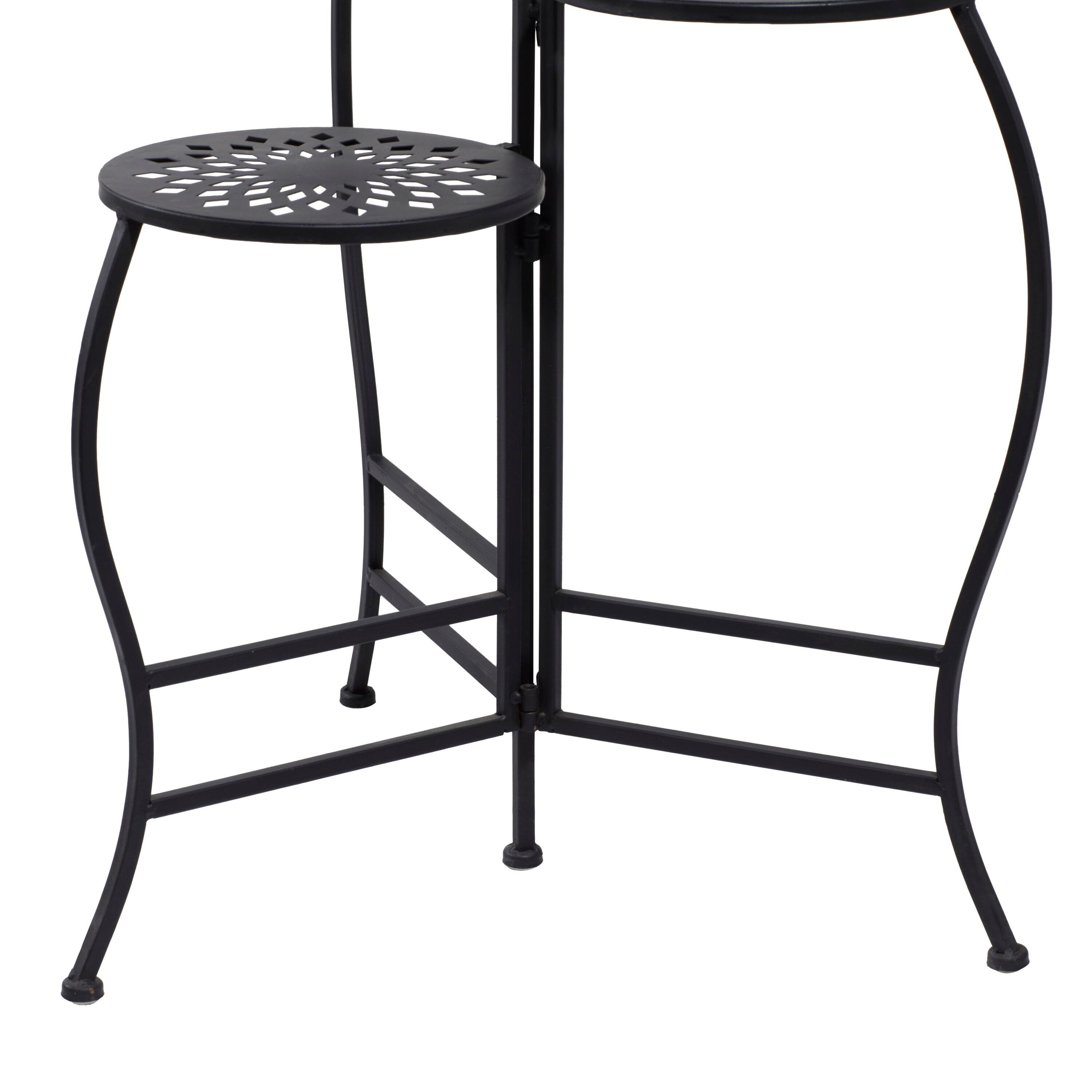 DecMode 20" x 15" x 24" 3 Tier Black Metal Indoor Outdoor Floral Plantstand