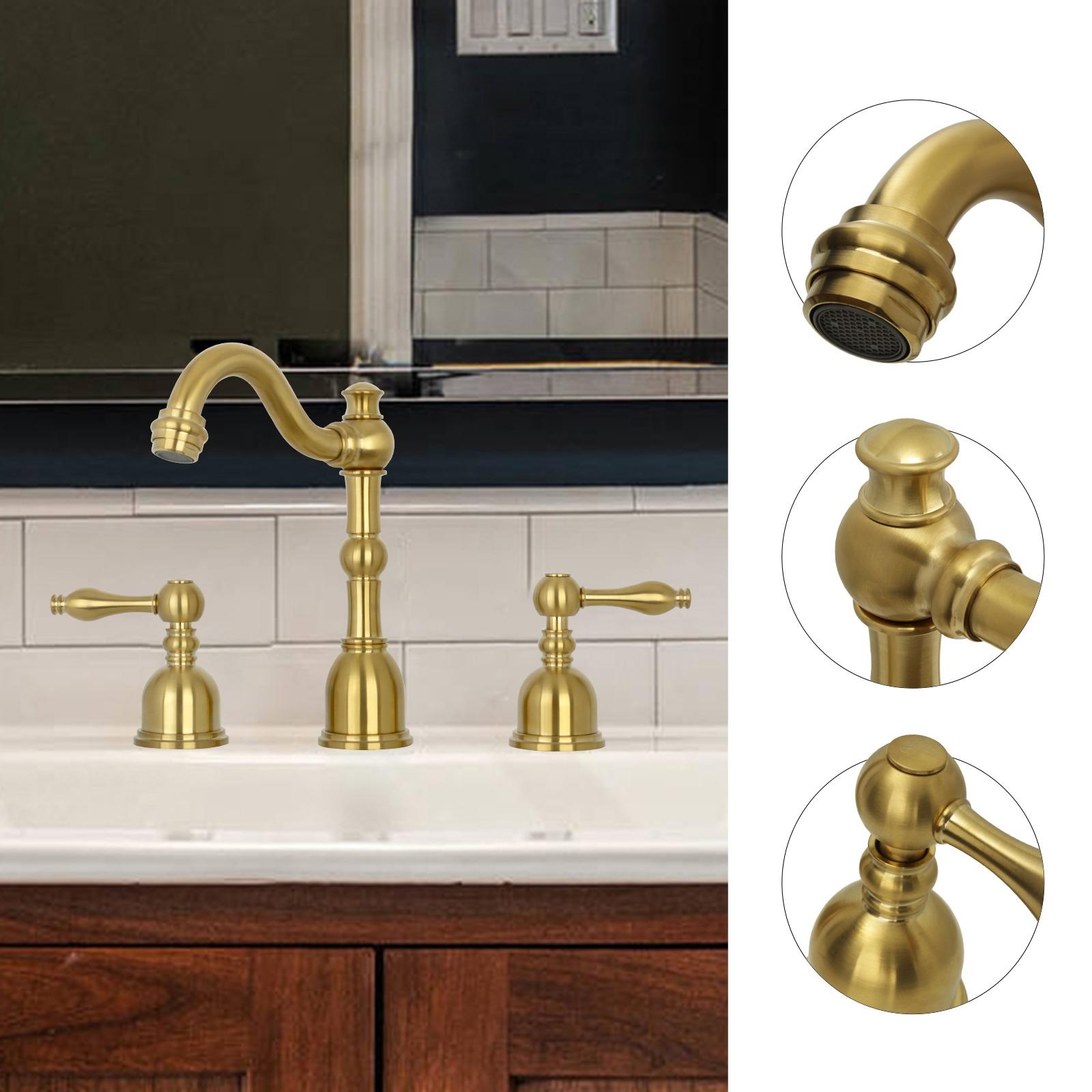 Akicon Widespread Two-handle Copper Bathroom Faucet Brushed Gold Gold Finish