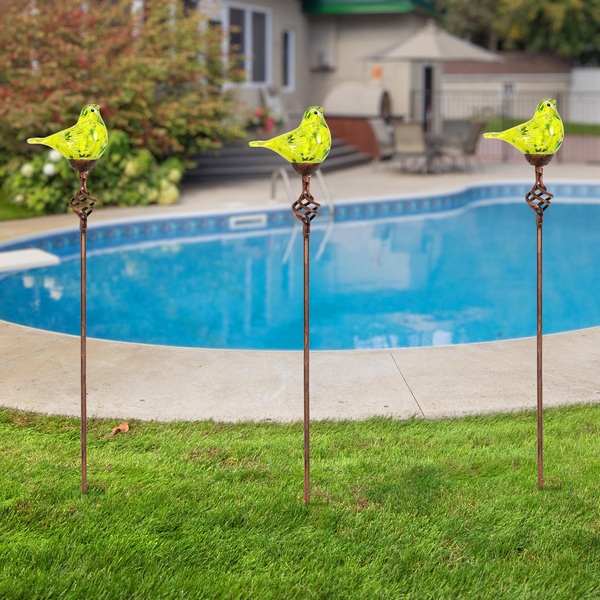 Exhart Exhart Solar Pearlized Hand Blown Glass Bird Garden Stake, 6 by 31 Inches