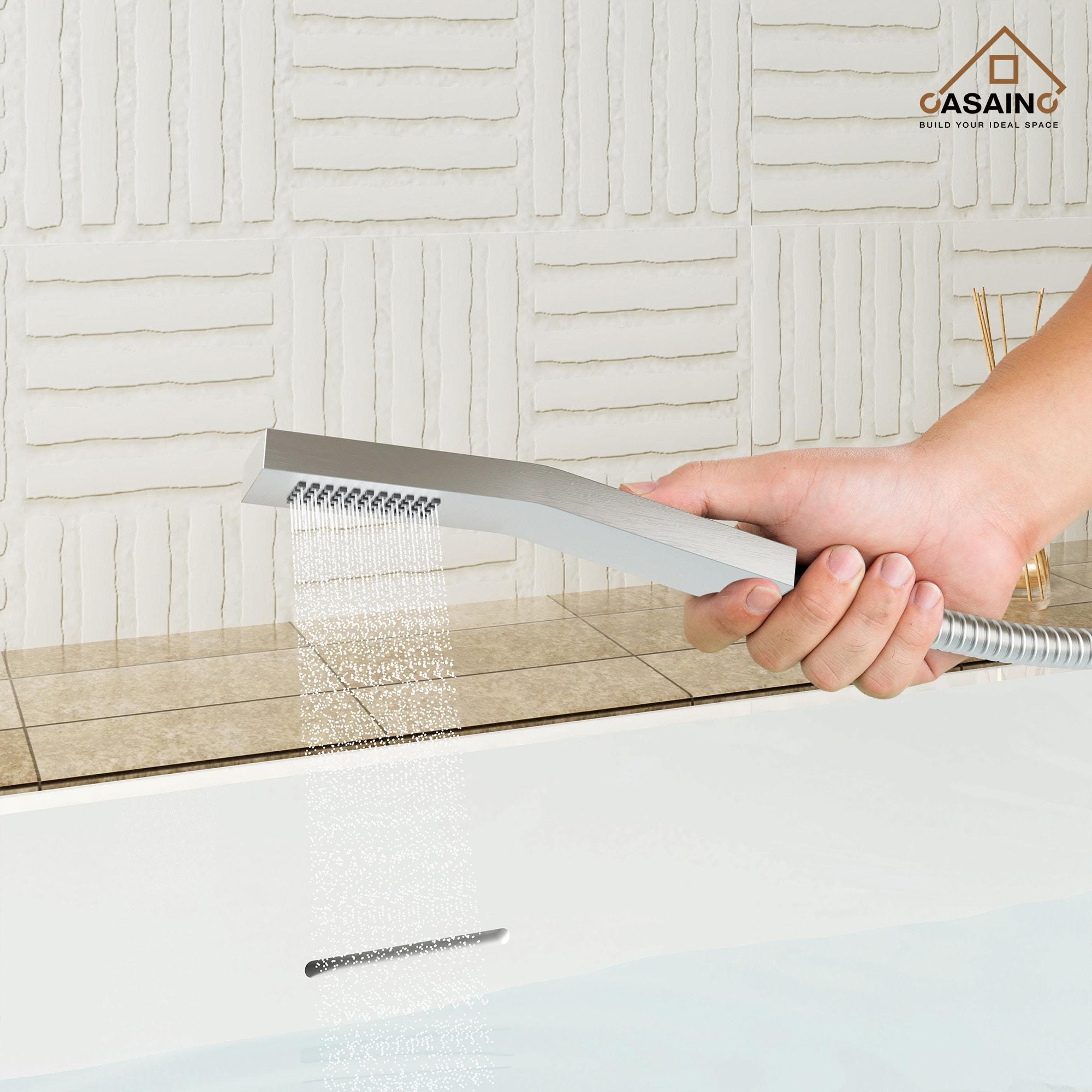 3 Handles Deck Mounted Bathroom Tub Faucet Trim with Handshower