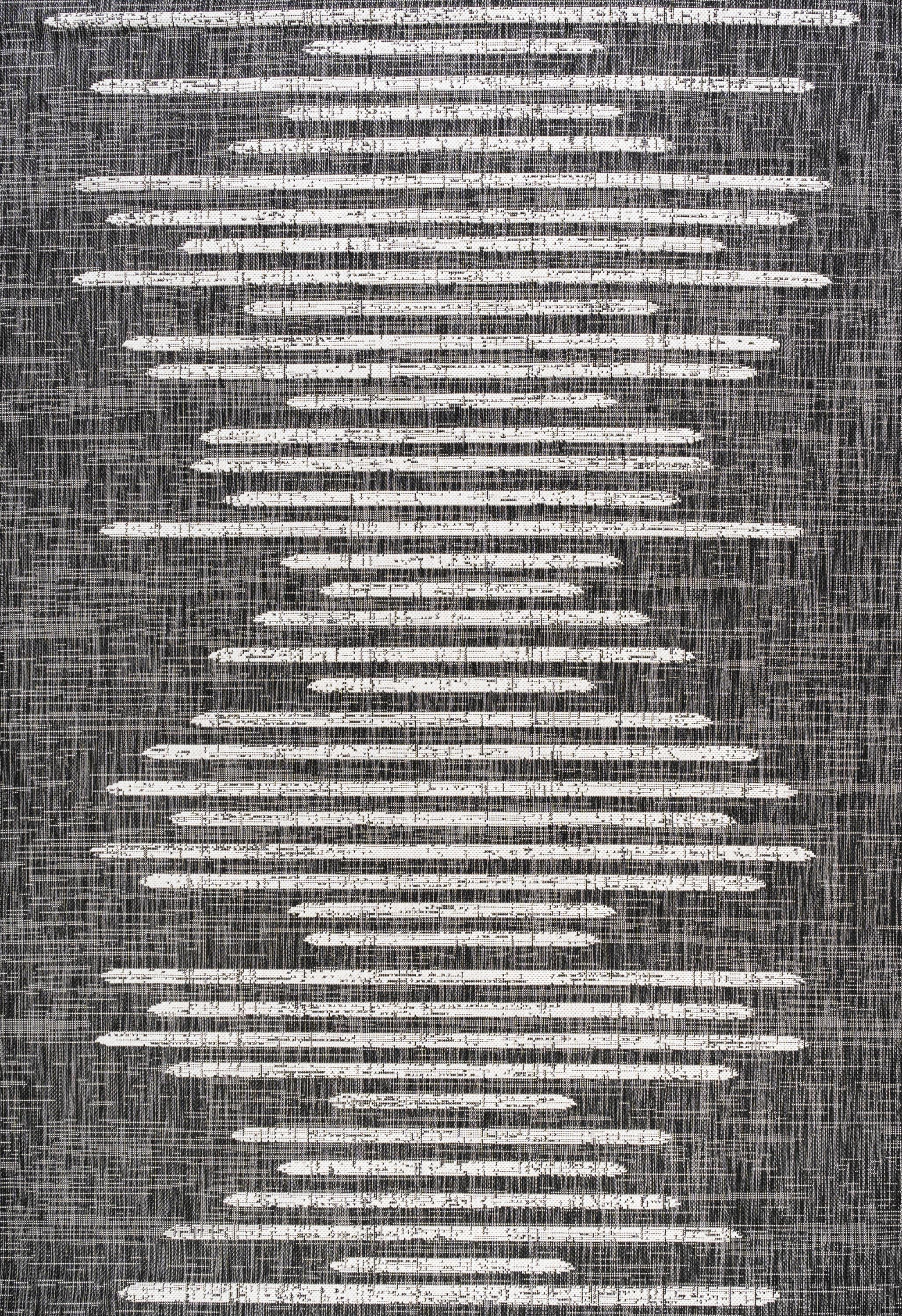 3'x5' Zolak Berber Stripe Geometric Indoor/Outdoor Area Rug, Black/Ivory - JONATHAN Y