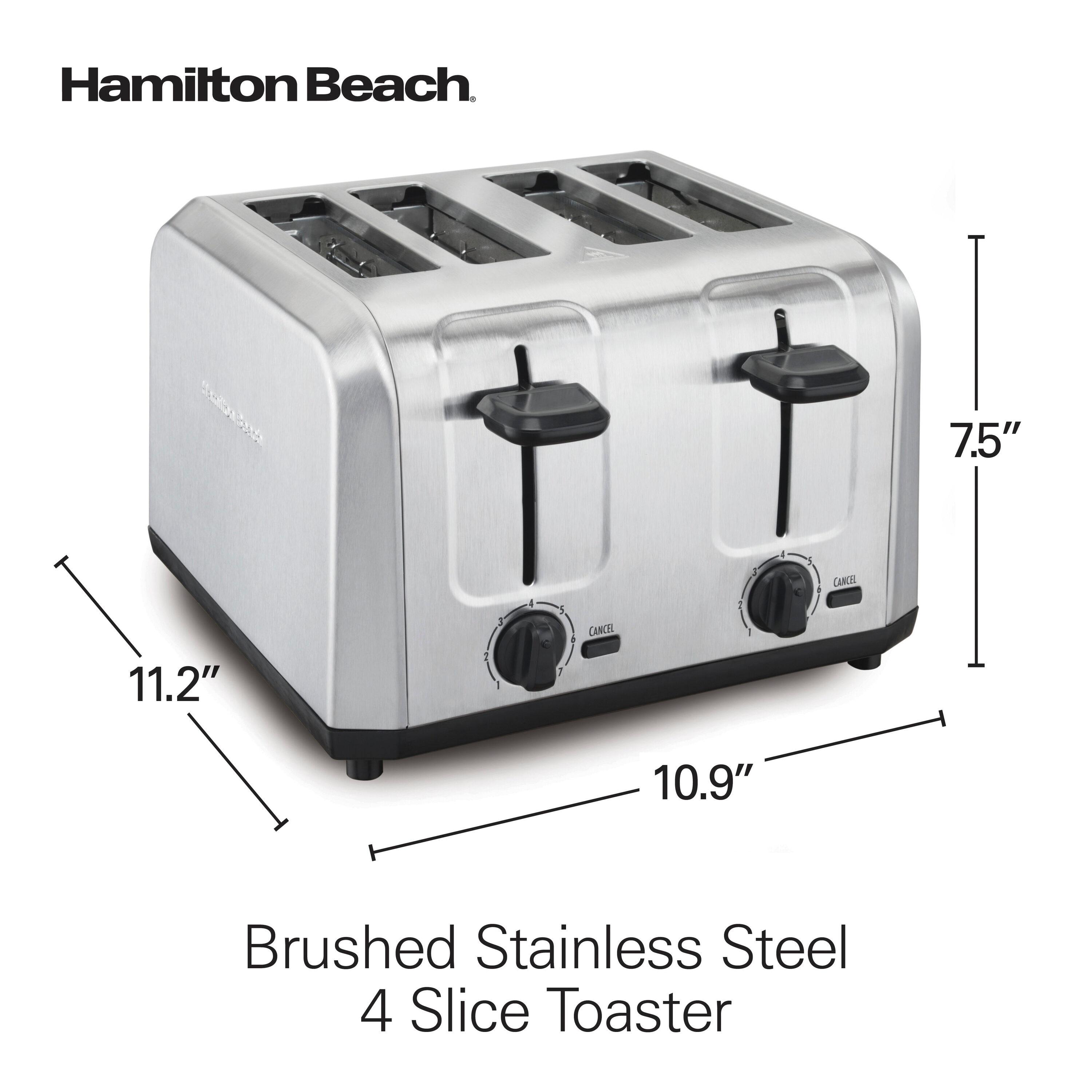 Hamilton Beach® Brushed Stainless Steel 4-Slice Toaster with Extra Wide Slots for Bagels, Shade Selector, Toast Boost, Slide-Out Crumb Tray, Auto-Shutoff and Cancel Button