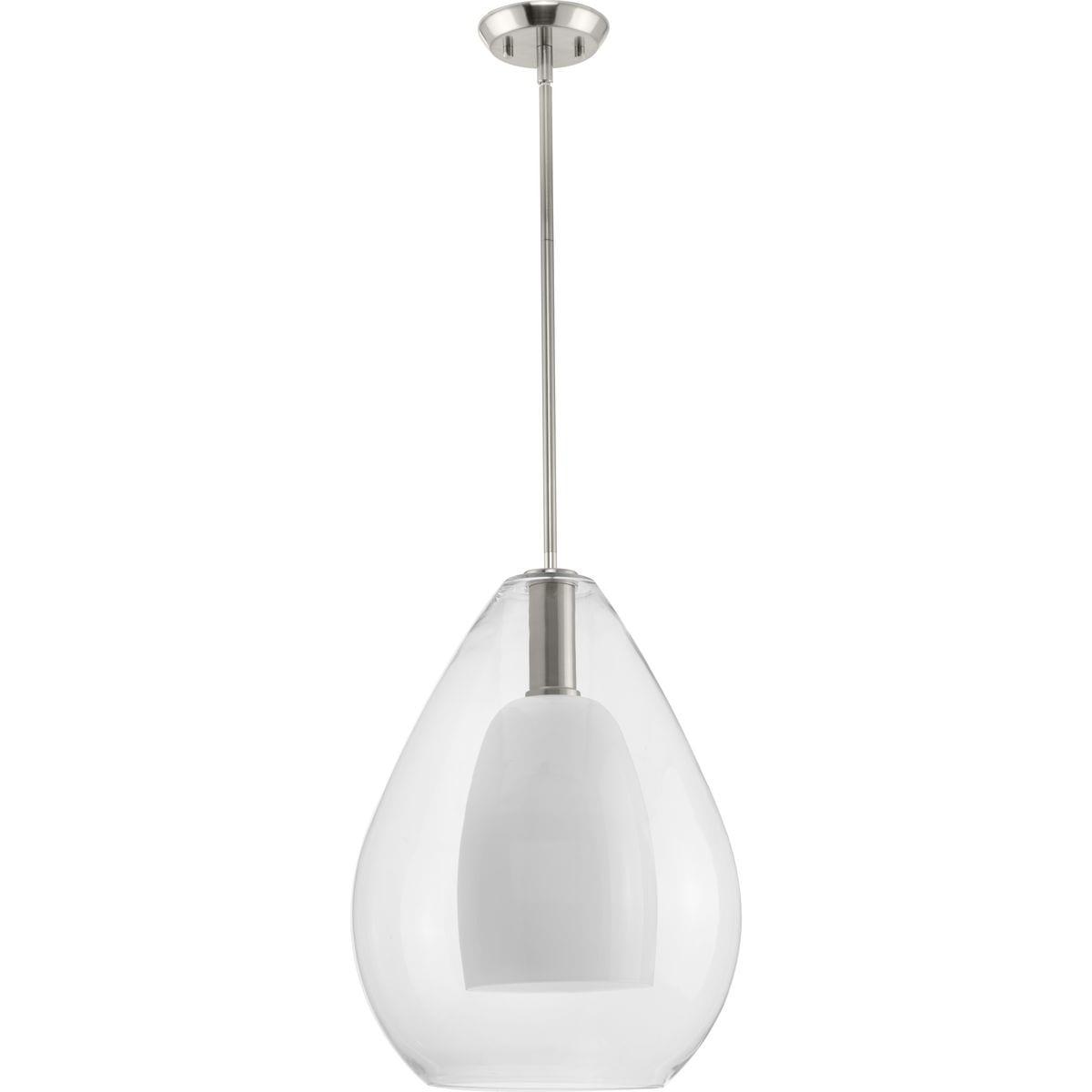 Progress Lighting Carillon 1-Light Pendant, Brushed Nickel, Clear and Opal Glass Shade