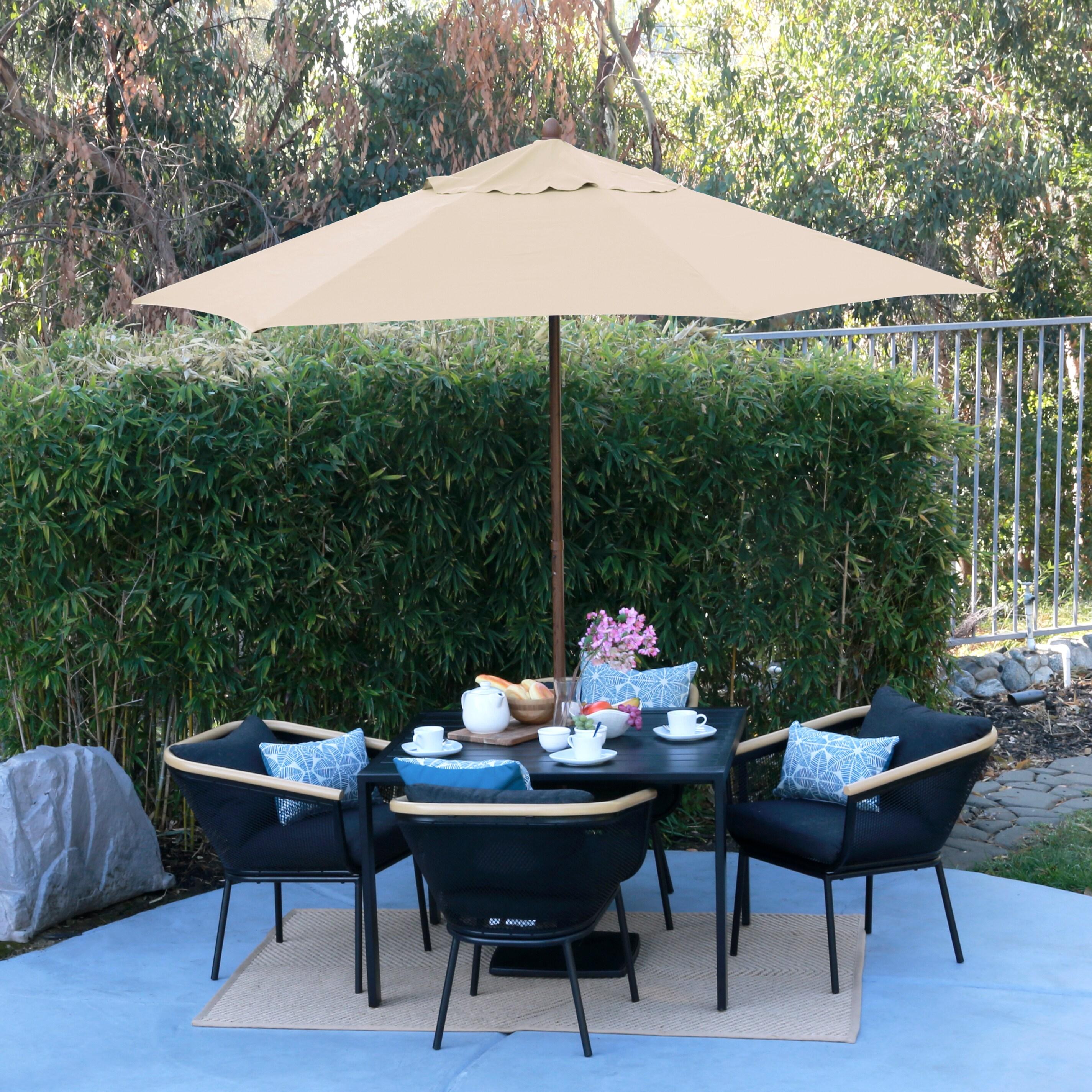 Astella 98" Beige Solid Print Hexagon Market and Offset Patio Umbrella