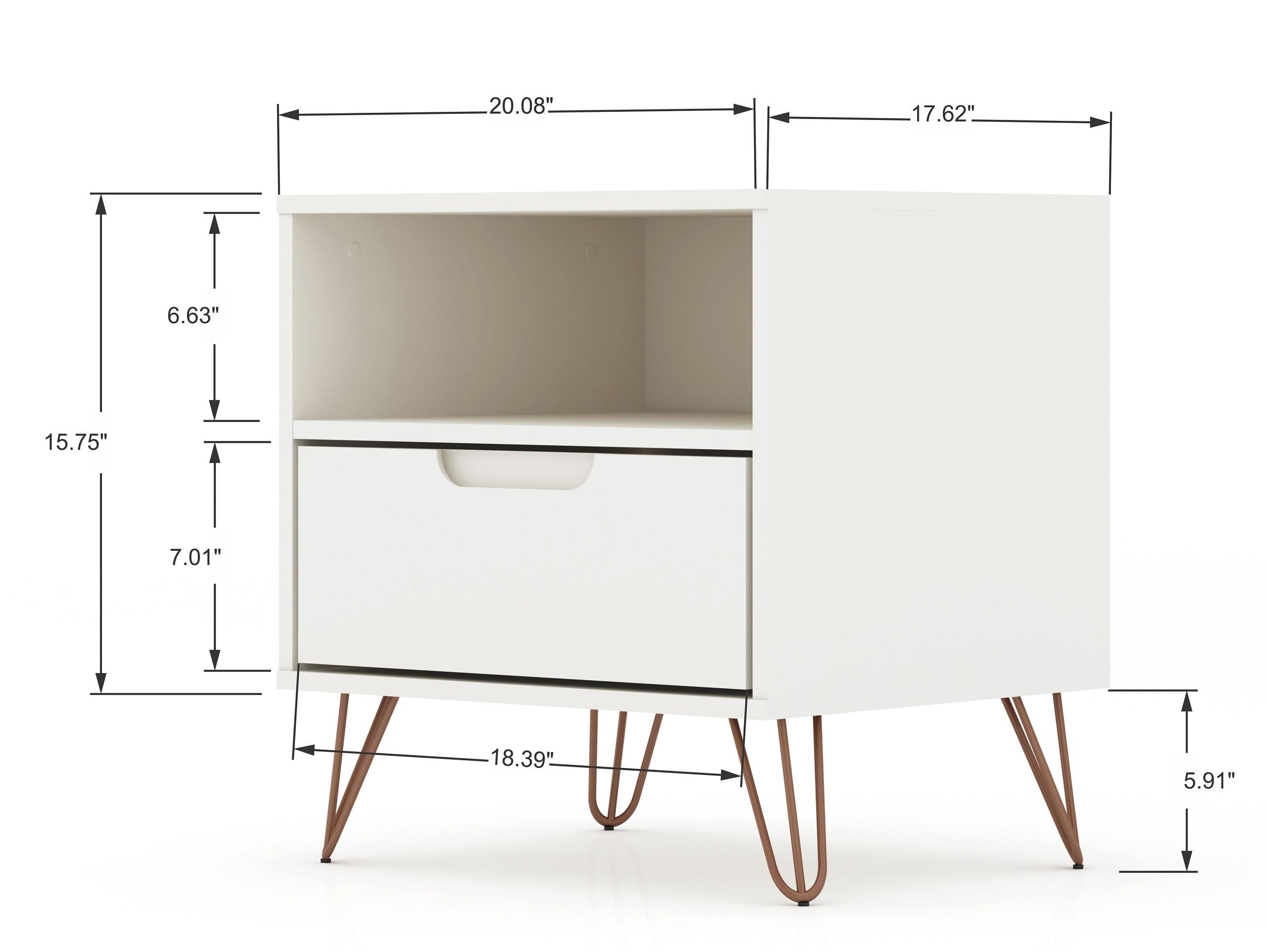 Manhattan Comfort 1.0 Rockefeller Nightstand White: Modern Bedside Table with Storage & Shelving