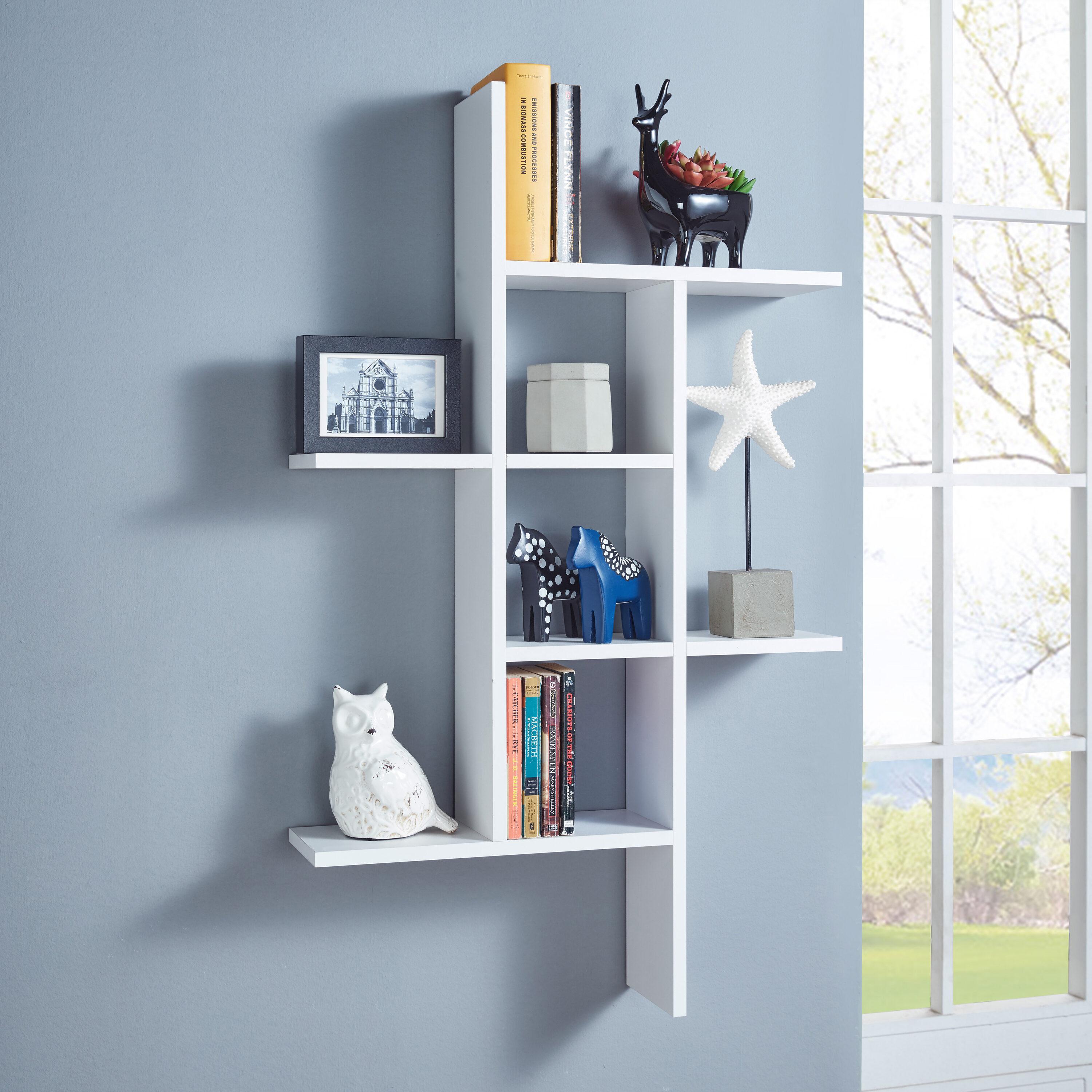 Danya B. 40" x 24" Cantilever Wall Shelf White: Modern Laminated MDF, 4-Tier Storage, Includes Mounting Hardware