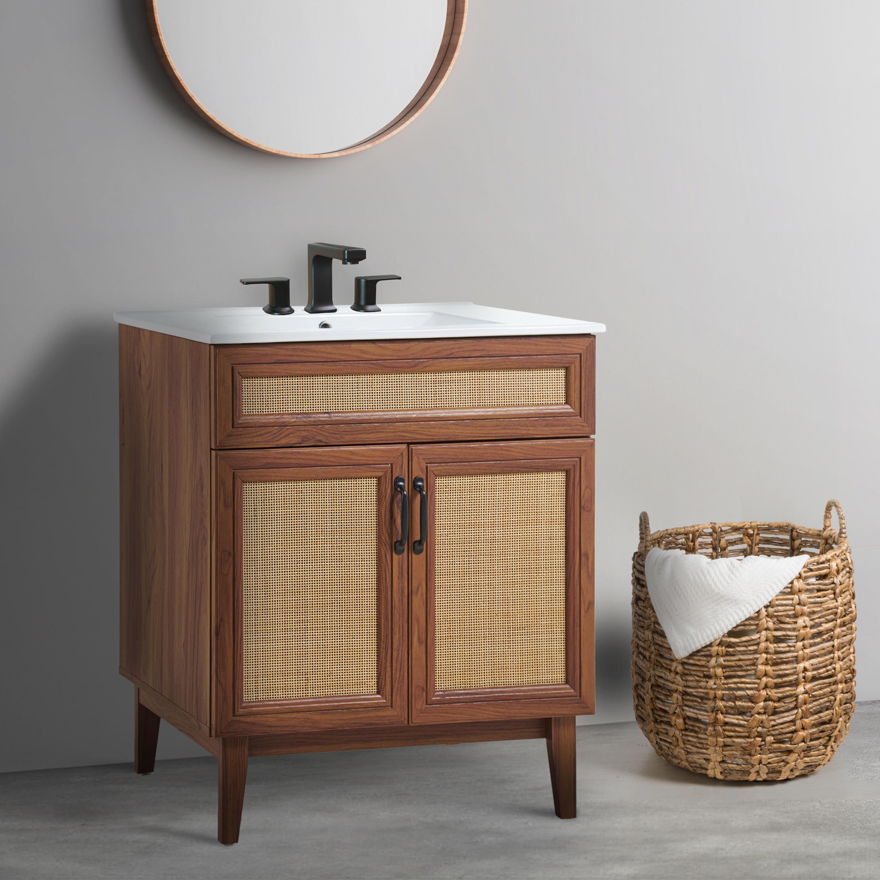 Javer 30" Rattan Modern Farmhouse 2-Shelf Bath Vanity Cabinet Only (Sink Basin not Included)