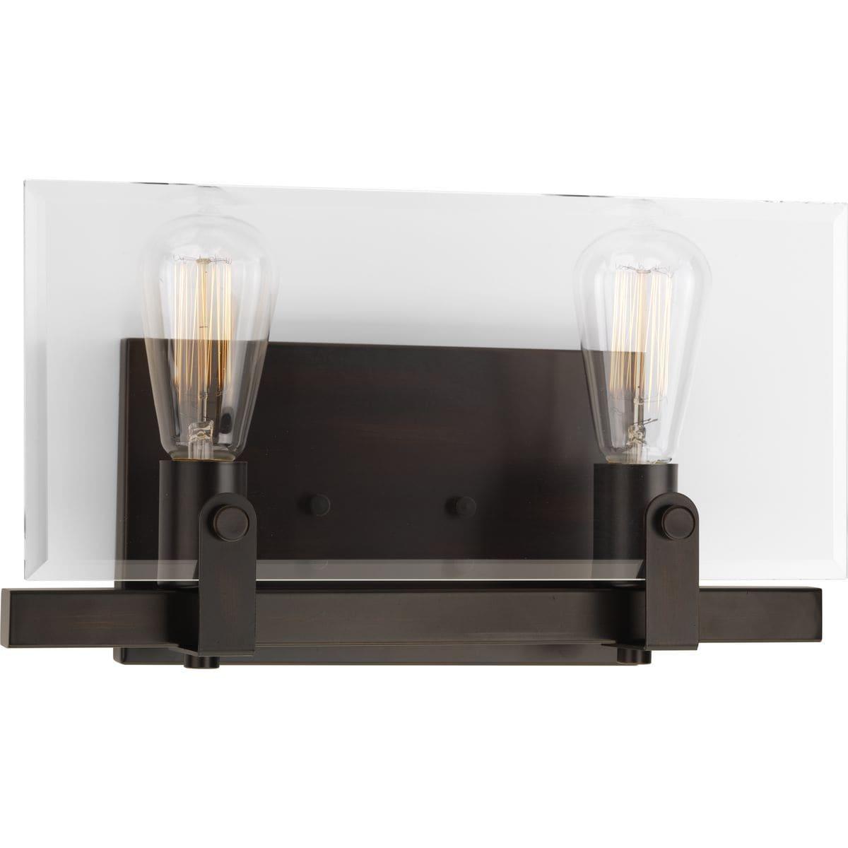 Progress Lighting Glayse 2-Light Bath & Vanity, Antique Bronze, Beveled Glass Shade