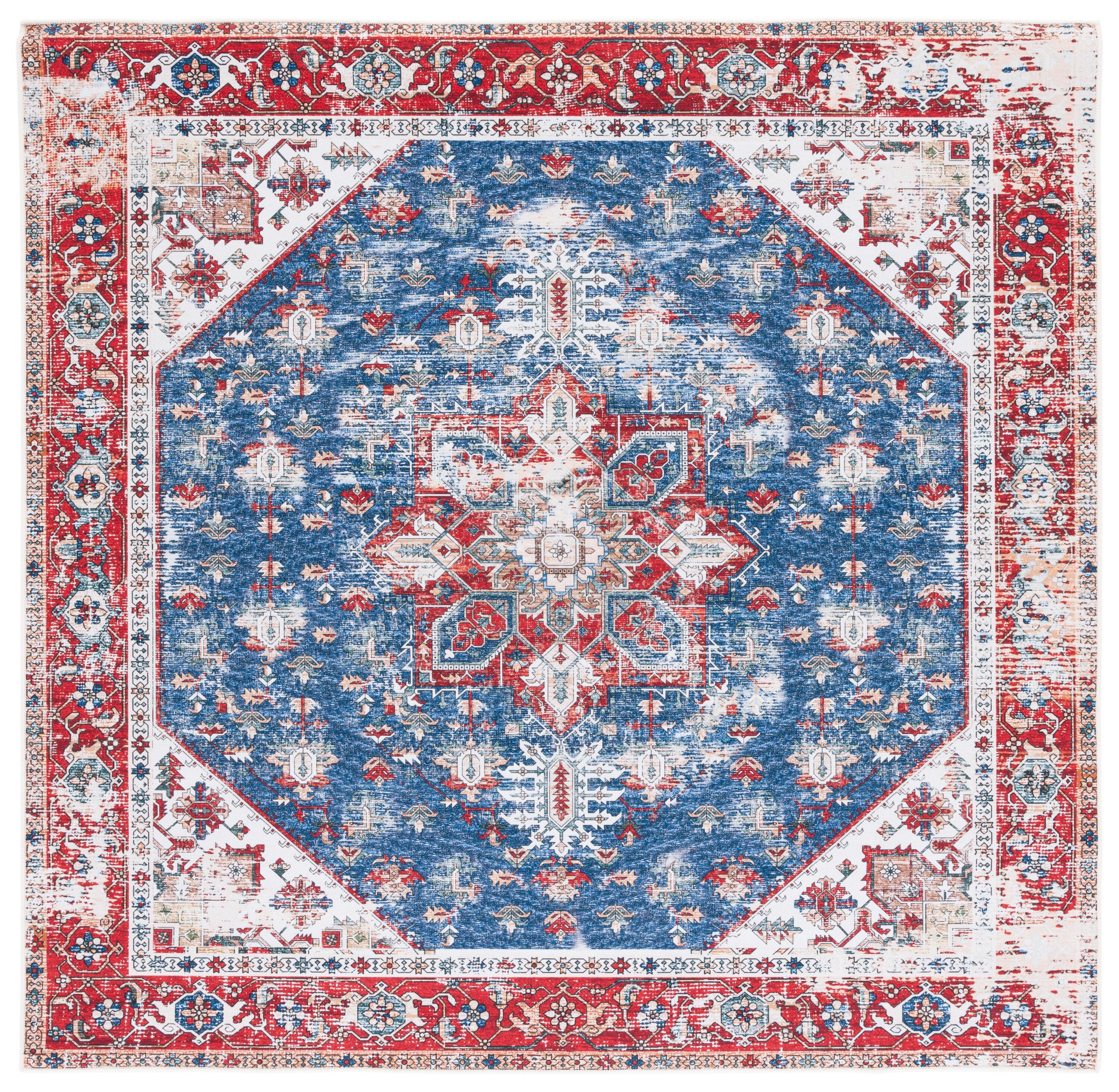 Tucson TSN102 Power Loomed Machine Washable Area Rug - Blue/Red - 6'6"x6'6" - Safavieh.