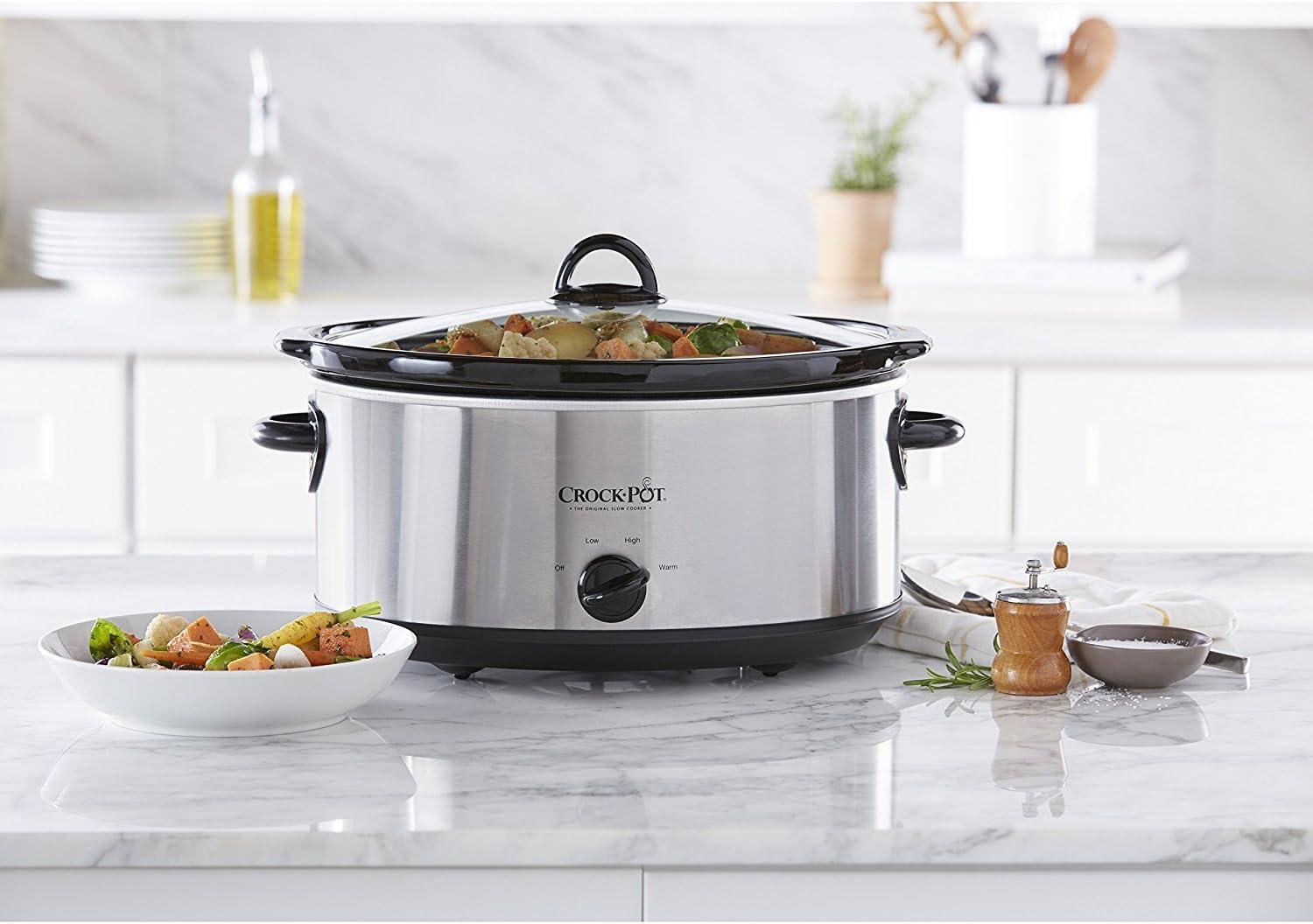 Crock-Pot 7qt Manual Slow Cooker - Stainless Steel: Original Slow Cooker, Removable Stoneware, Stay-Cool Handles, 270W
