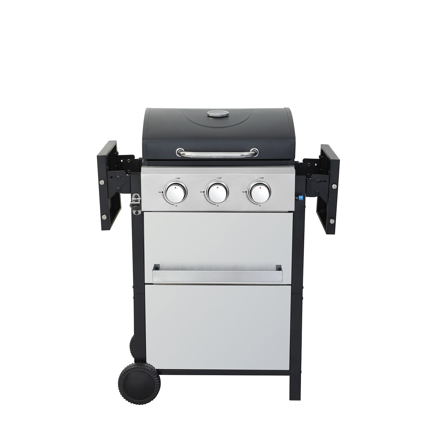 3-Burner Propane Gas Grill, 25,650 BTU Stainless BBQ For Patio Garden |Outdoor Grill with Two Side Shelves, Wheels and Bottle Opener