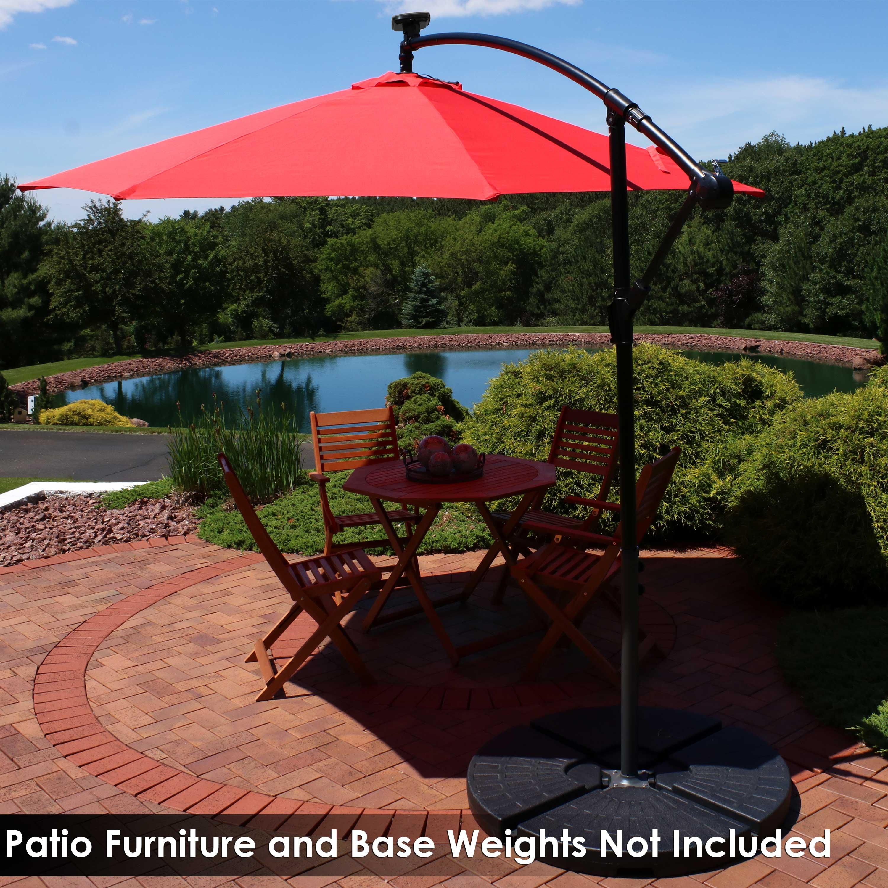 Sunnydaze Outdoor Steel Cantilever Offset Patio Umbrella with Air Vent, Crank, and Base - 9' - Cherry