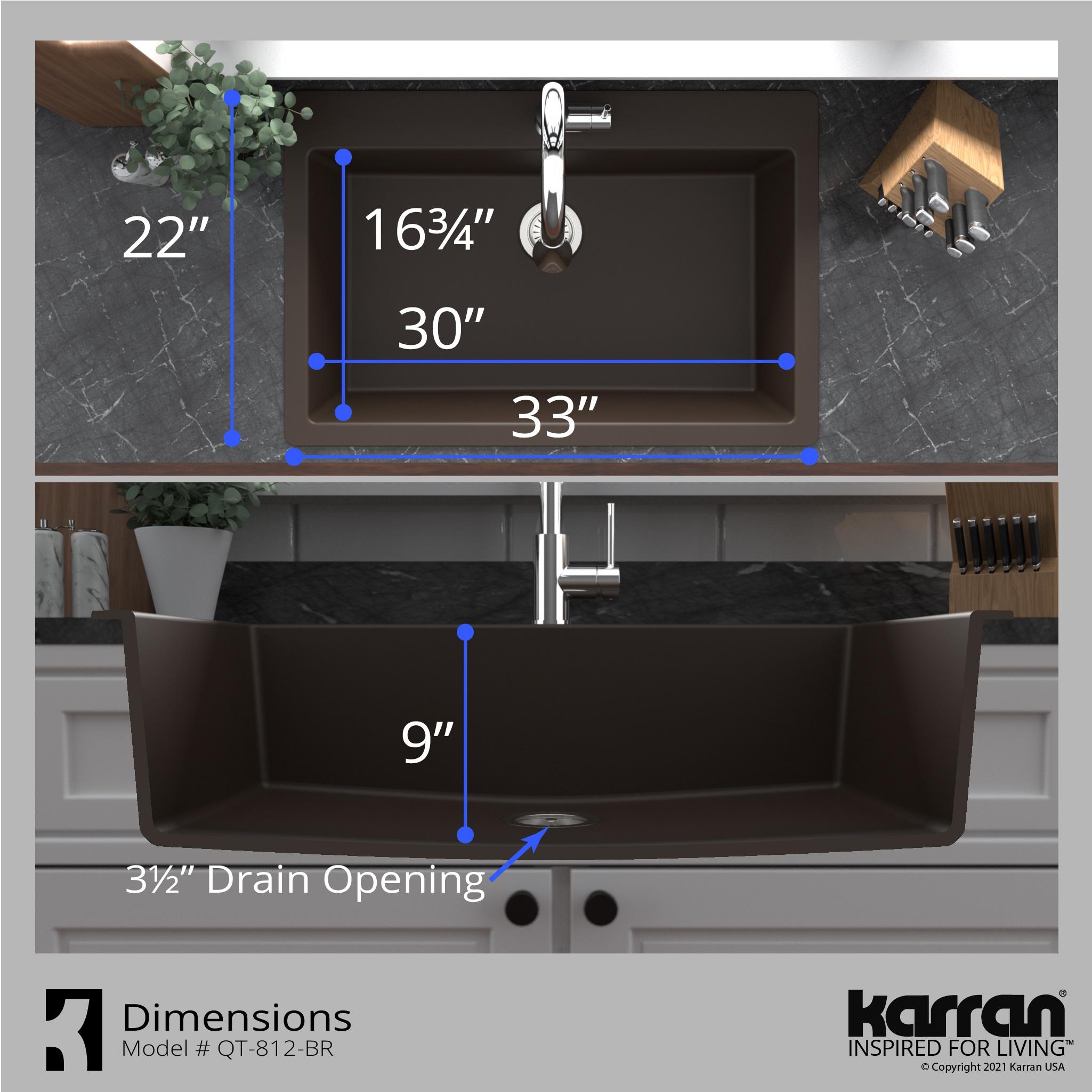 Karran Quartz 33'' X 22'' Large Single Bowl Drop-in Kitchen Sink