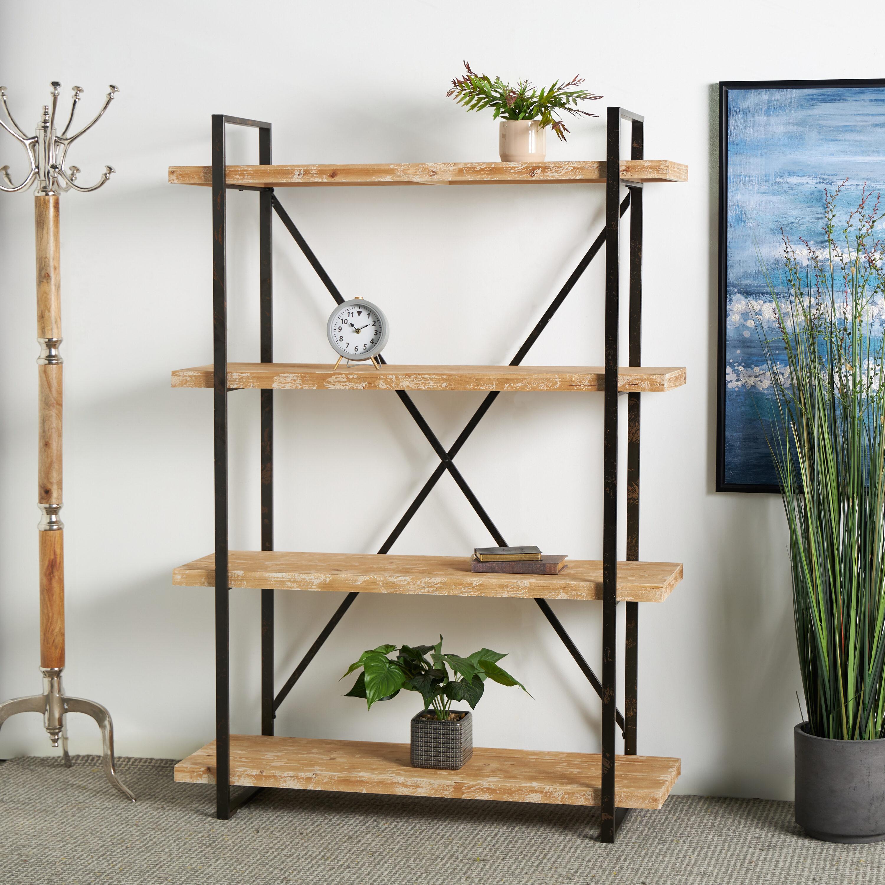 67" Tall Industrial Metal and Wood Bookshelf Brown - Olivia & May