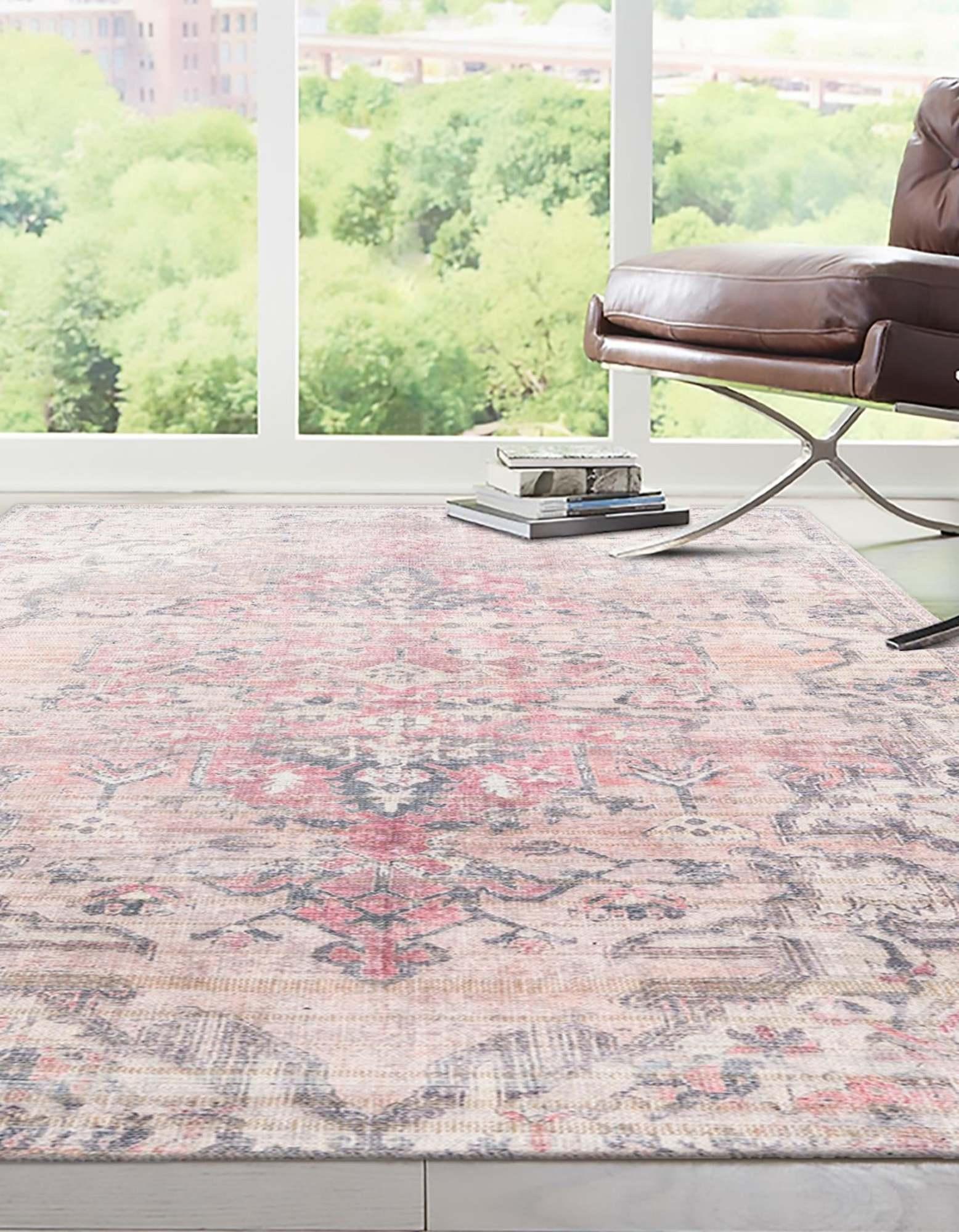 Unique Loom 5' 3 x 8' 0 Nostalgia Meknes Machine Washable Beige Pink Area Rug