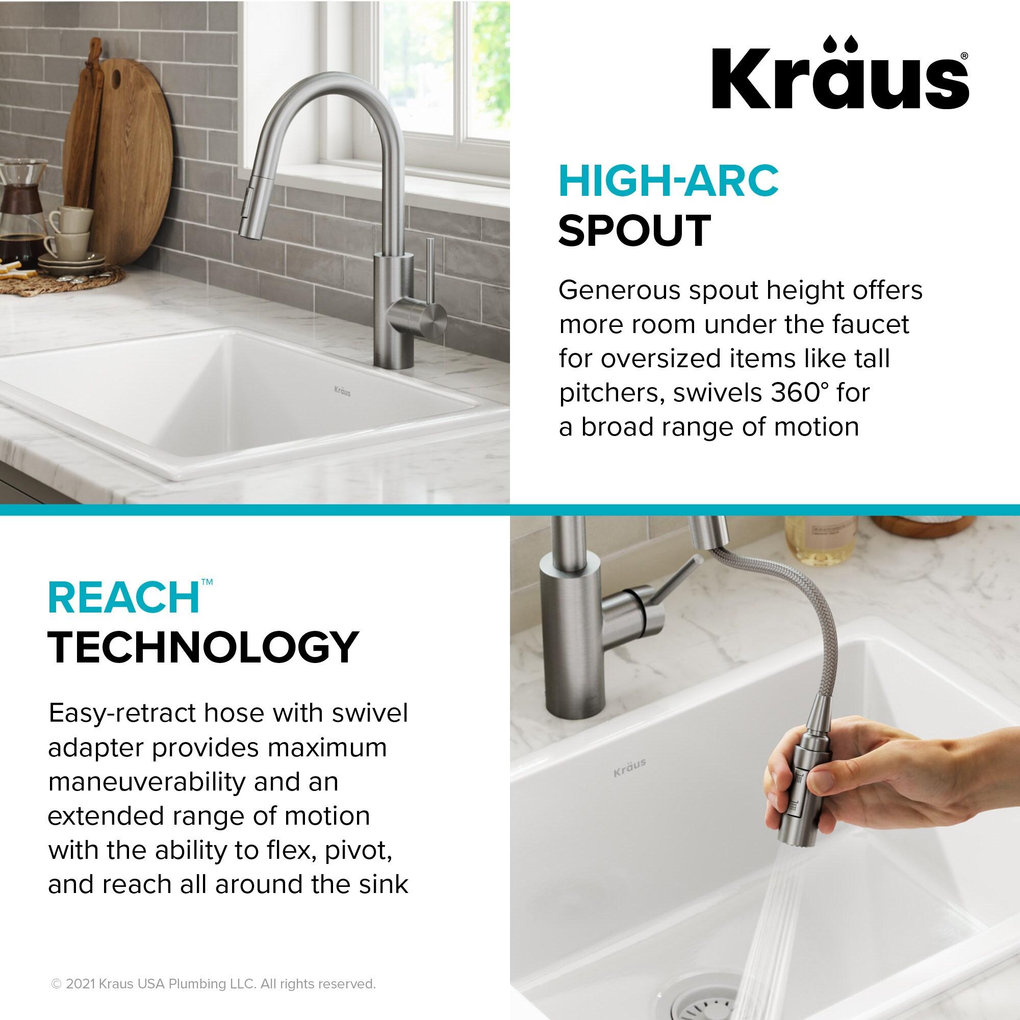 KRAUS Oletto Single Handle Pull Down Kitchen Faucet with QuickDock Top Mount Installation Assembly