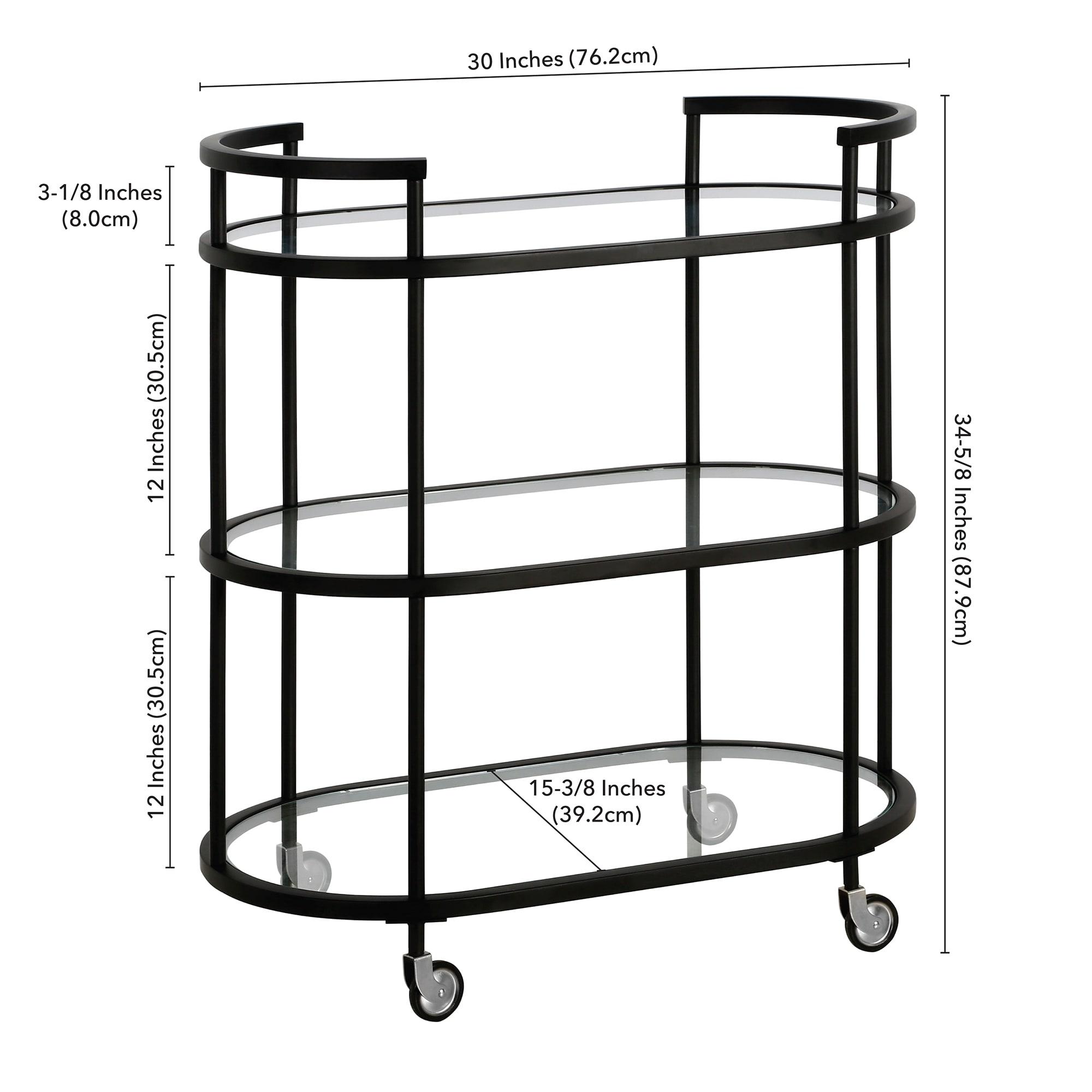 Henn&Hart 30" Blackened Bronze Metal/Glass Bar Cart