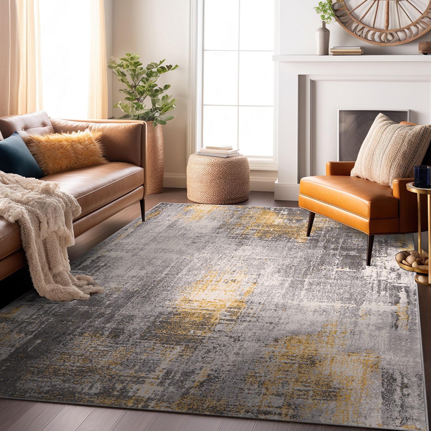 World Rug Gallery Dublin Contemporary Abstract Area Rug - Yellow 3'3"x5'