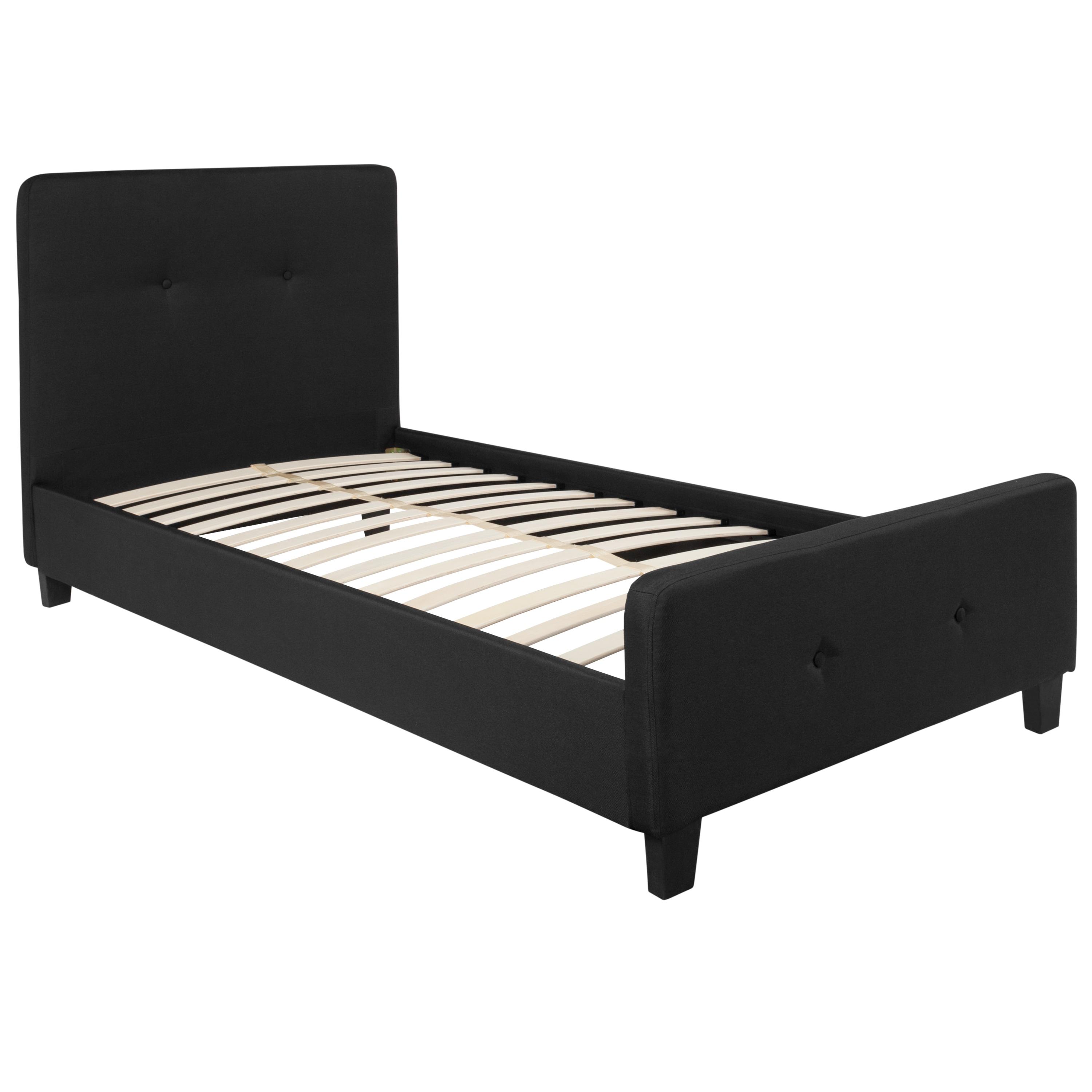 Flash Furniture Tribeca Twin Size Tufted Upholstered Platform Bed in Black Fabric