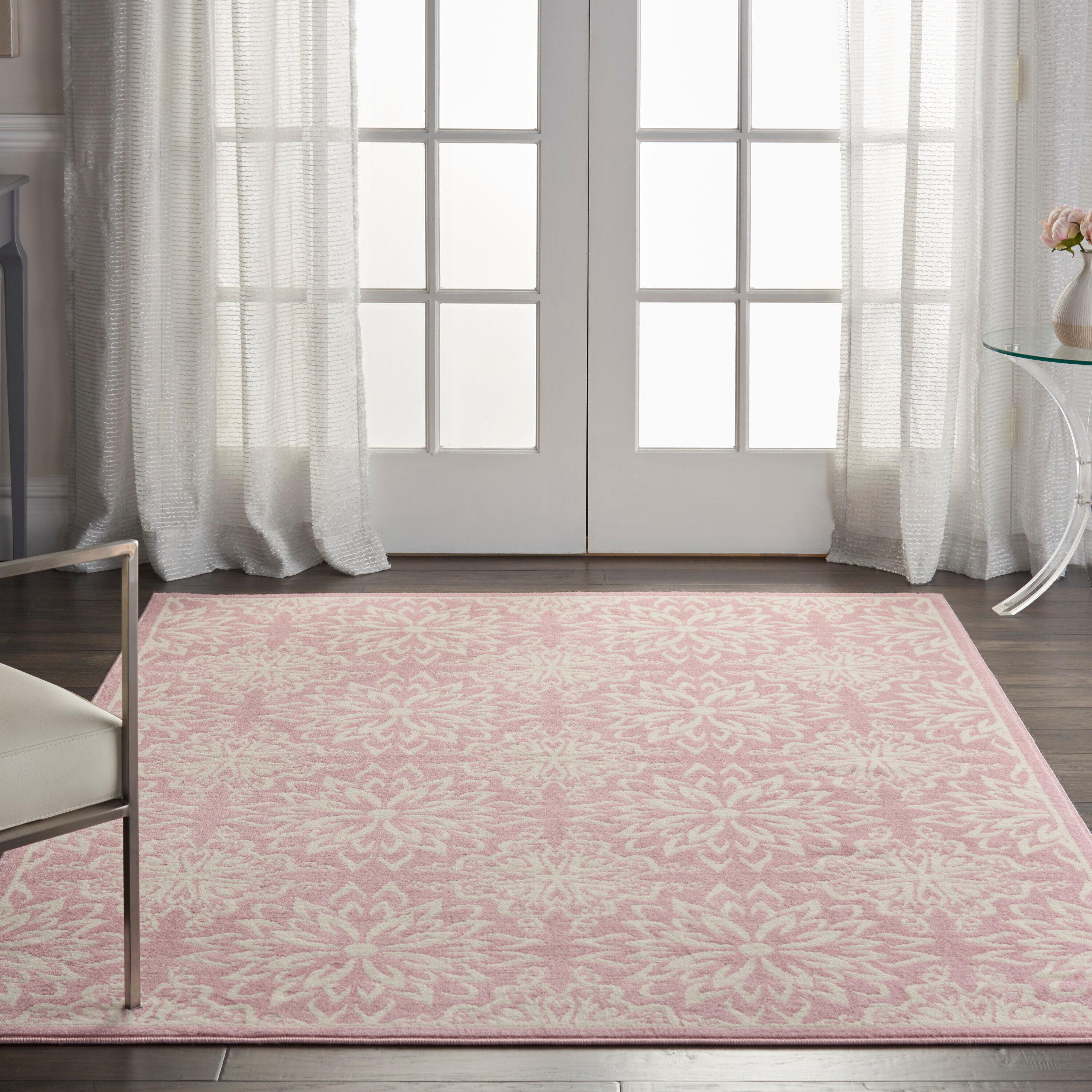 Nourison Jubilant Geometric Floral Ivory/Pink 5'3" x 7'3" Area Rug, (5' x 7')