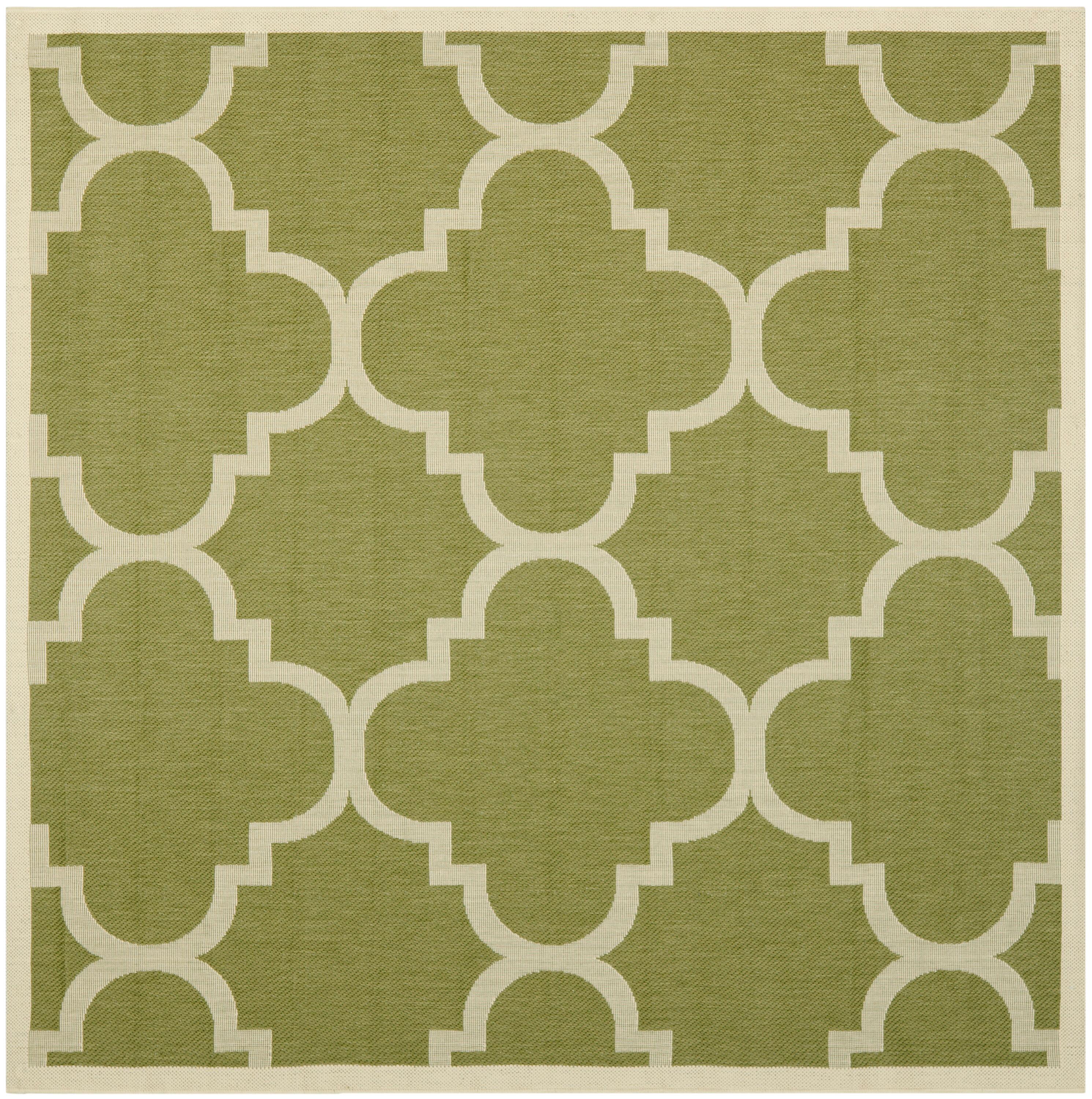 SAFAVIEH Courtyard Becky Geometric Indoor/Outdoor Area Rug, Green/Beige, 6'7" x 6'7" Square