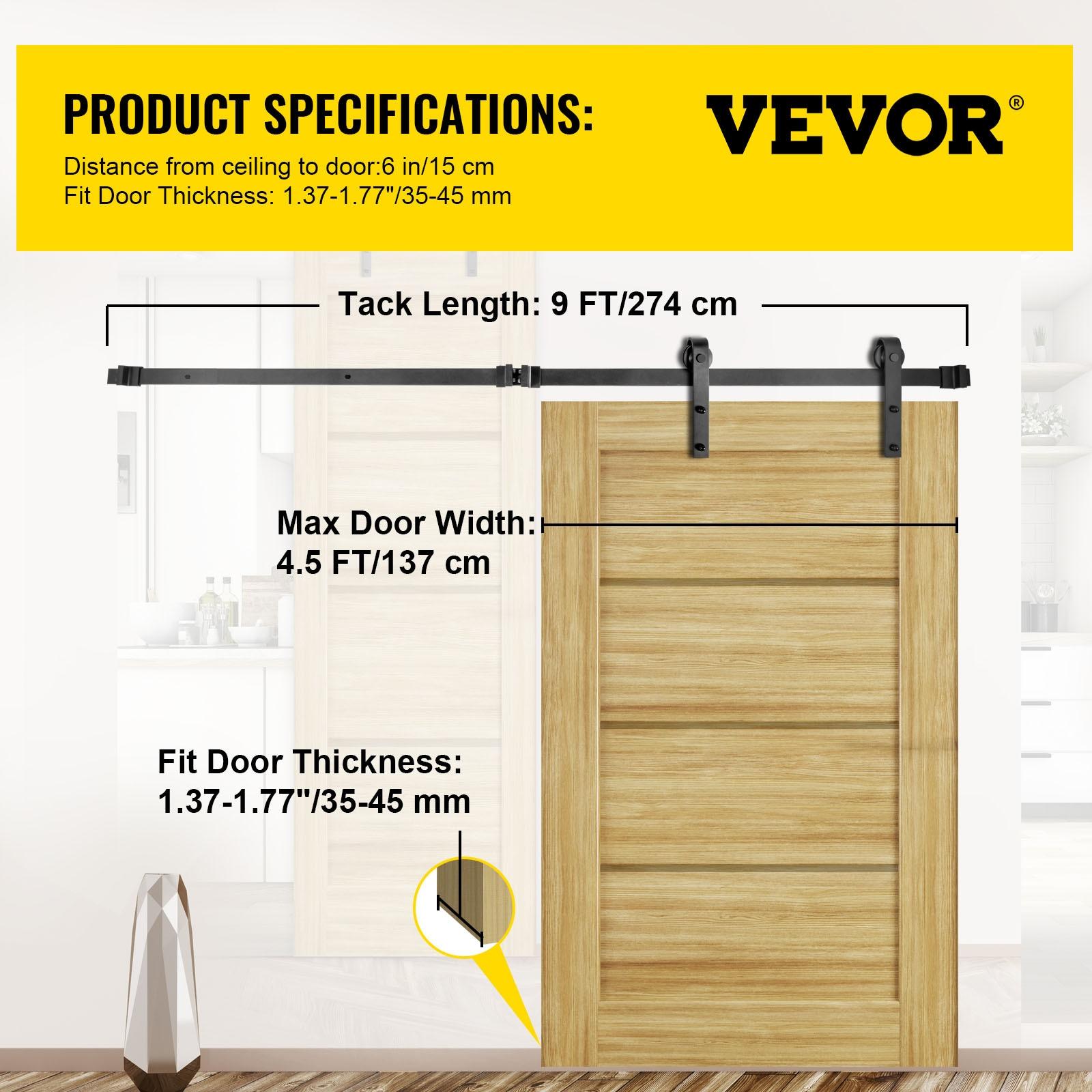 VEVOR Black Steel Single Door Barn Door Hardware Kit Standard Single