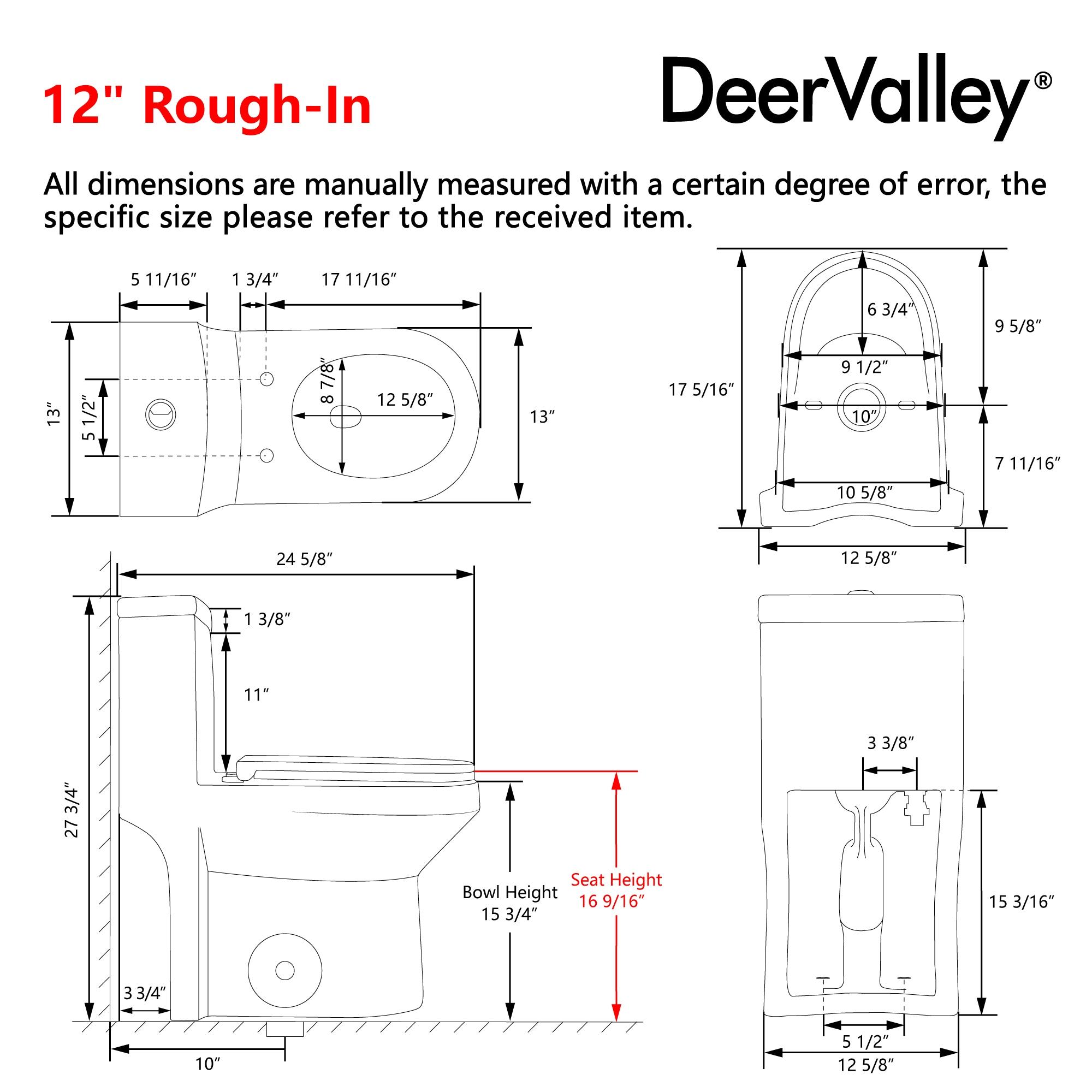 DeerValley Liberty Compact Toilets One-Piece Toilet With High-Efficiency Flush Round Toilet for Space-Saving Floor Mounted (Seat Included)