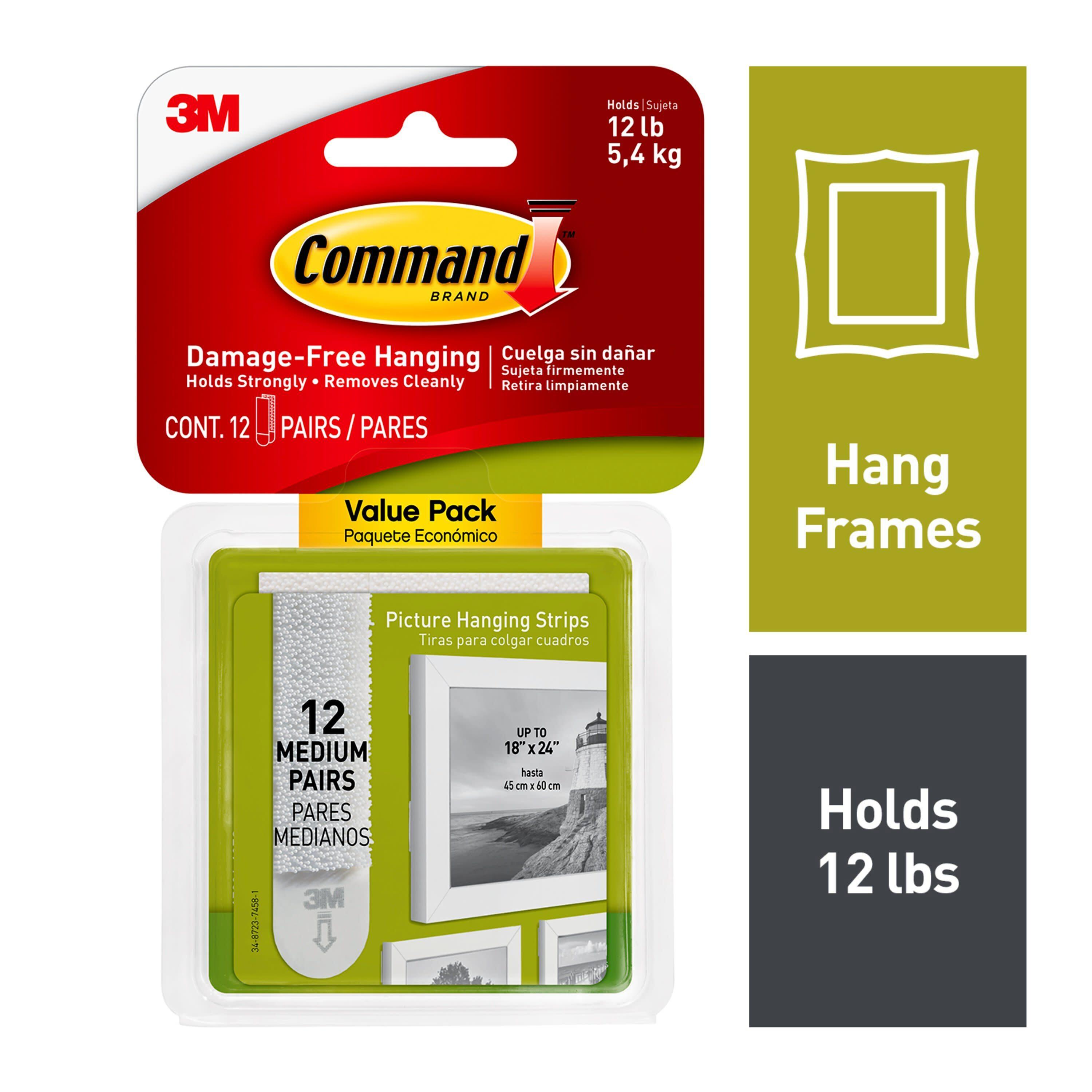 Medium White Damage-Free Picture Hanging Strips, 12 Pairs