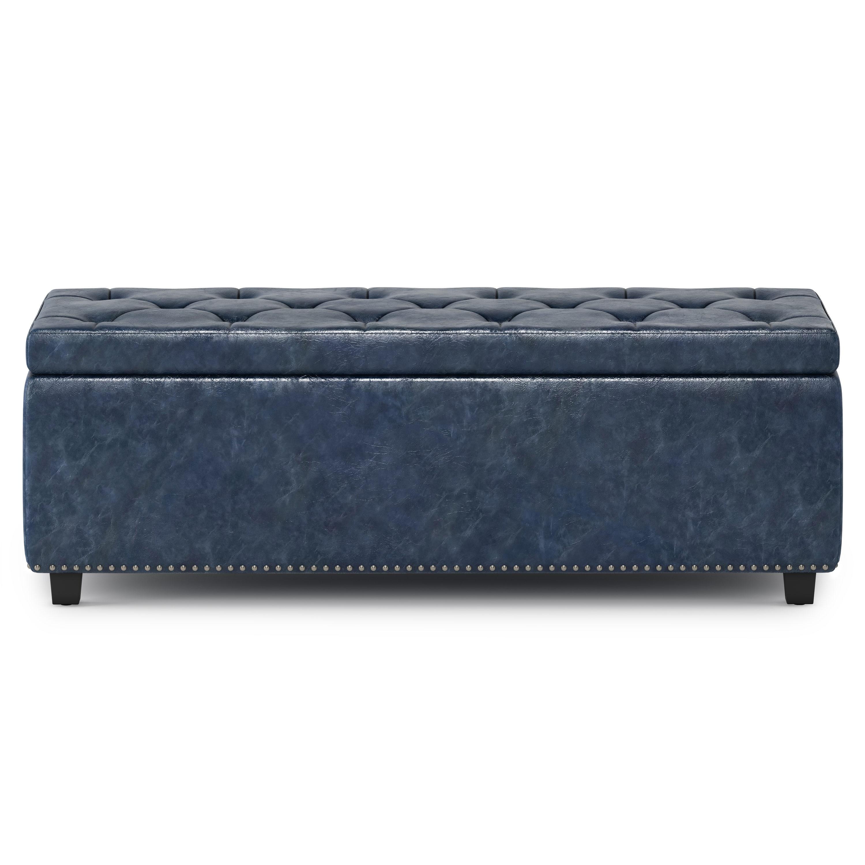 Simpli Home Hamilton 48"W Upholstered Storage Ottoman Bench with Lift-Top Lid, Tufted Design, and Nailhead Trim