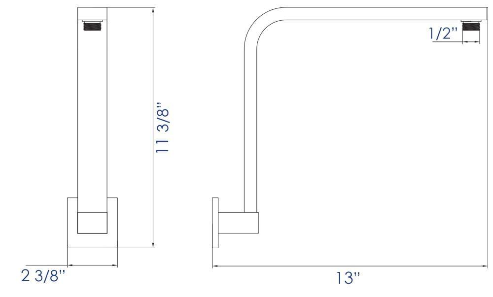 12" Square Raised Wall Mounted Shower Arm