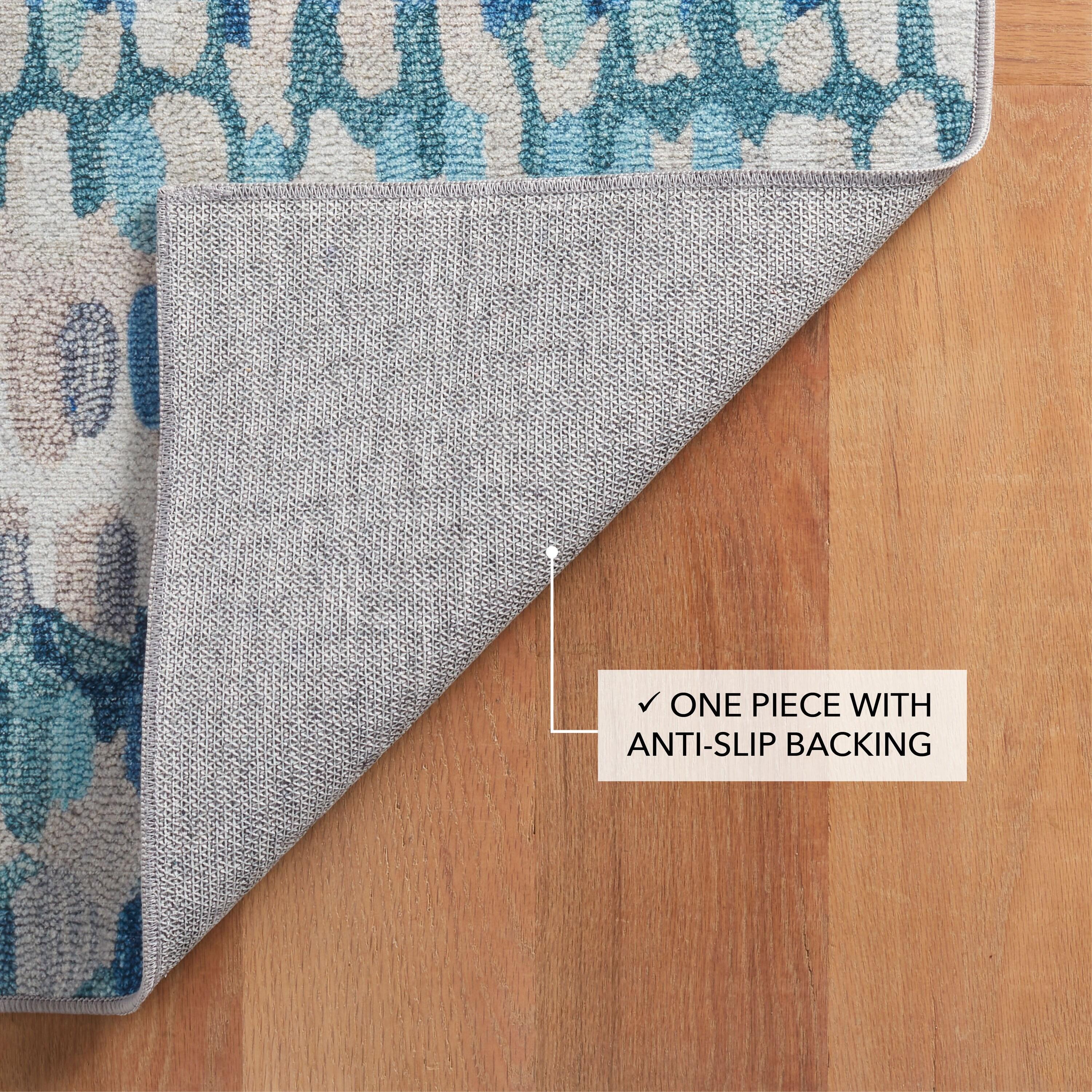 Paint Chip Blue Machine Washable Rug