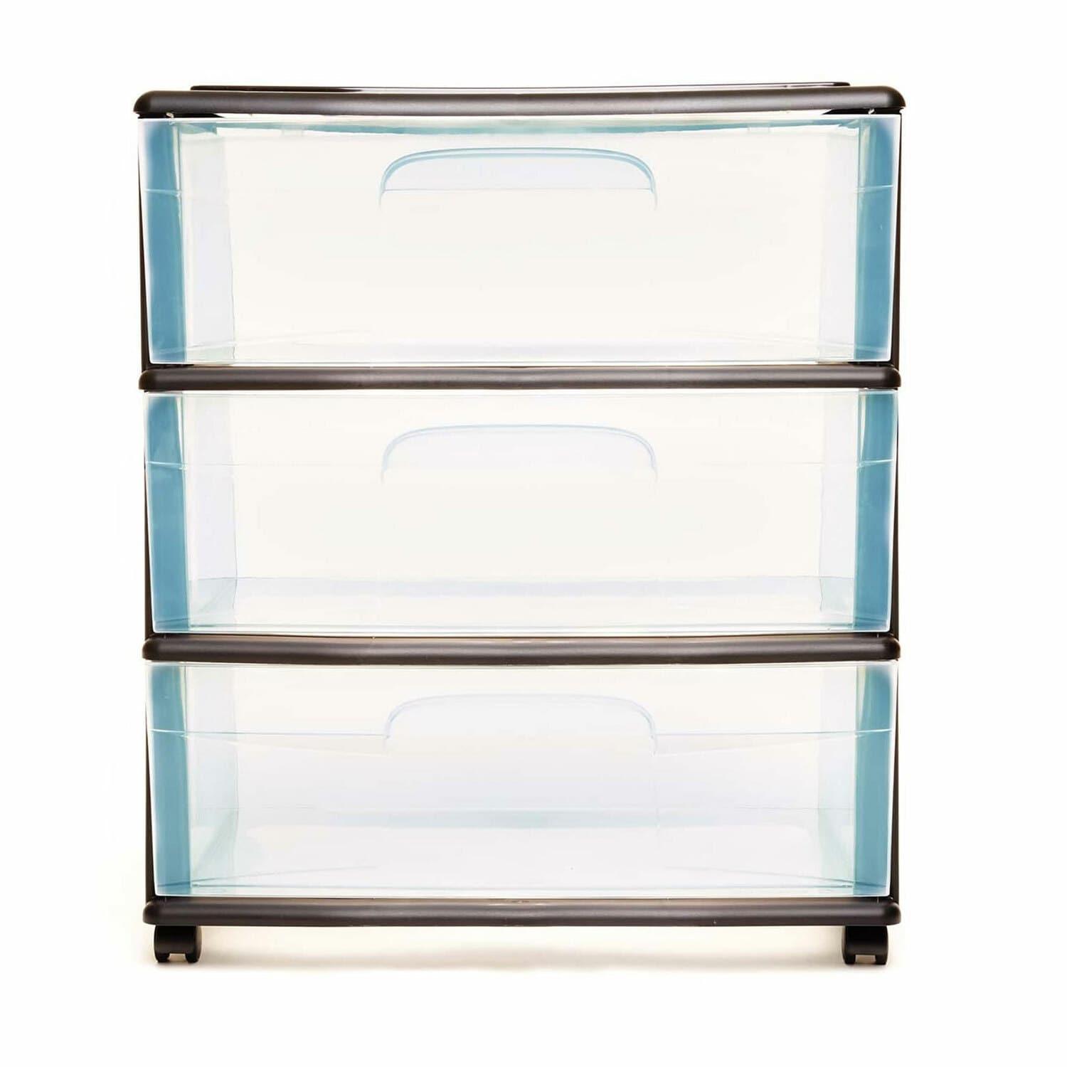 Homz Homz Tall Solid Plastic 3 Drawer Storage Cart with Wheels (Set of 2)