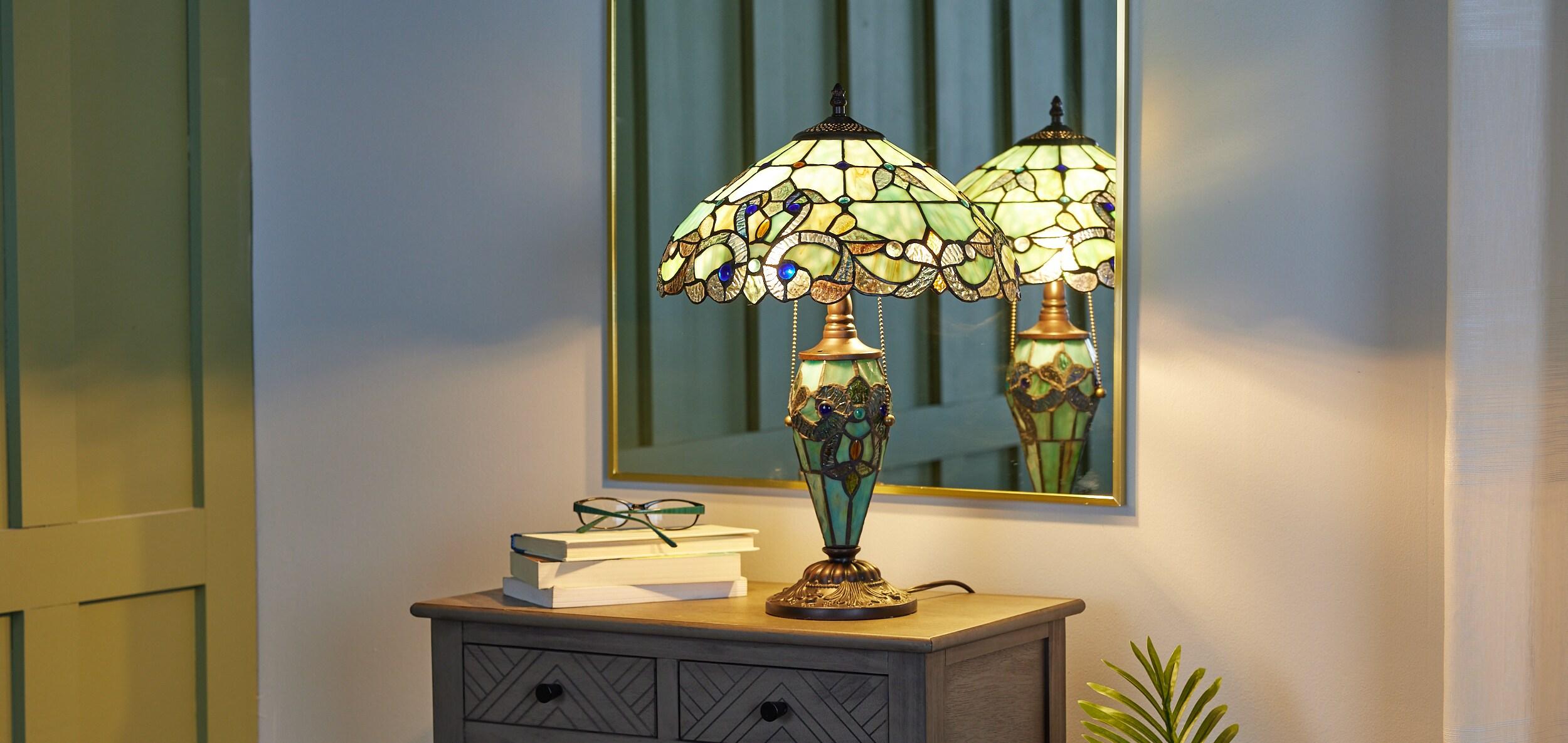 Harlow 20" Green Stained Glass Dome Accent Lamp