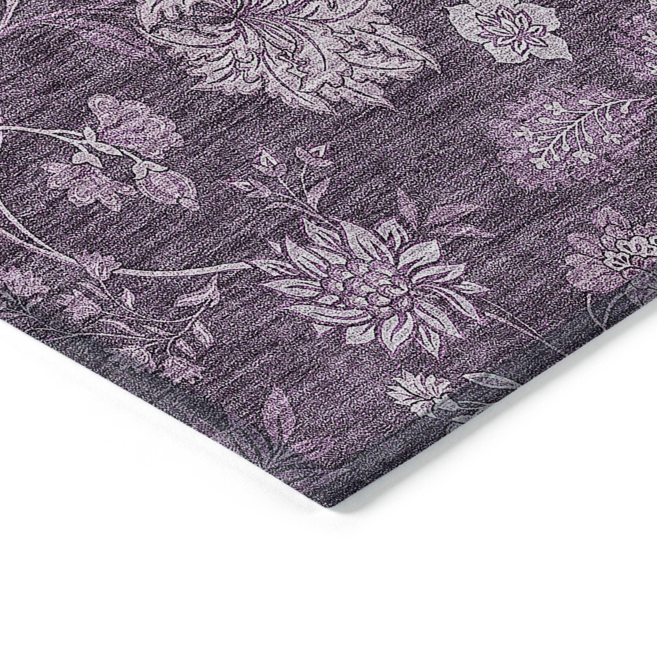 Plum Floral Rectangular Synthetic Indoor/Outdoor Area Rug