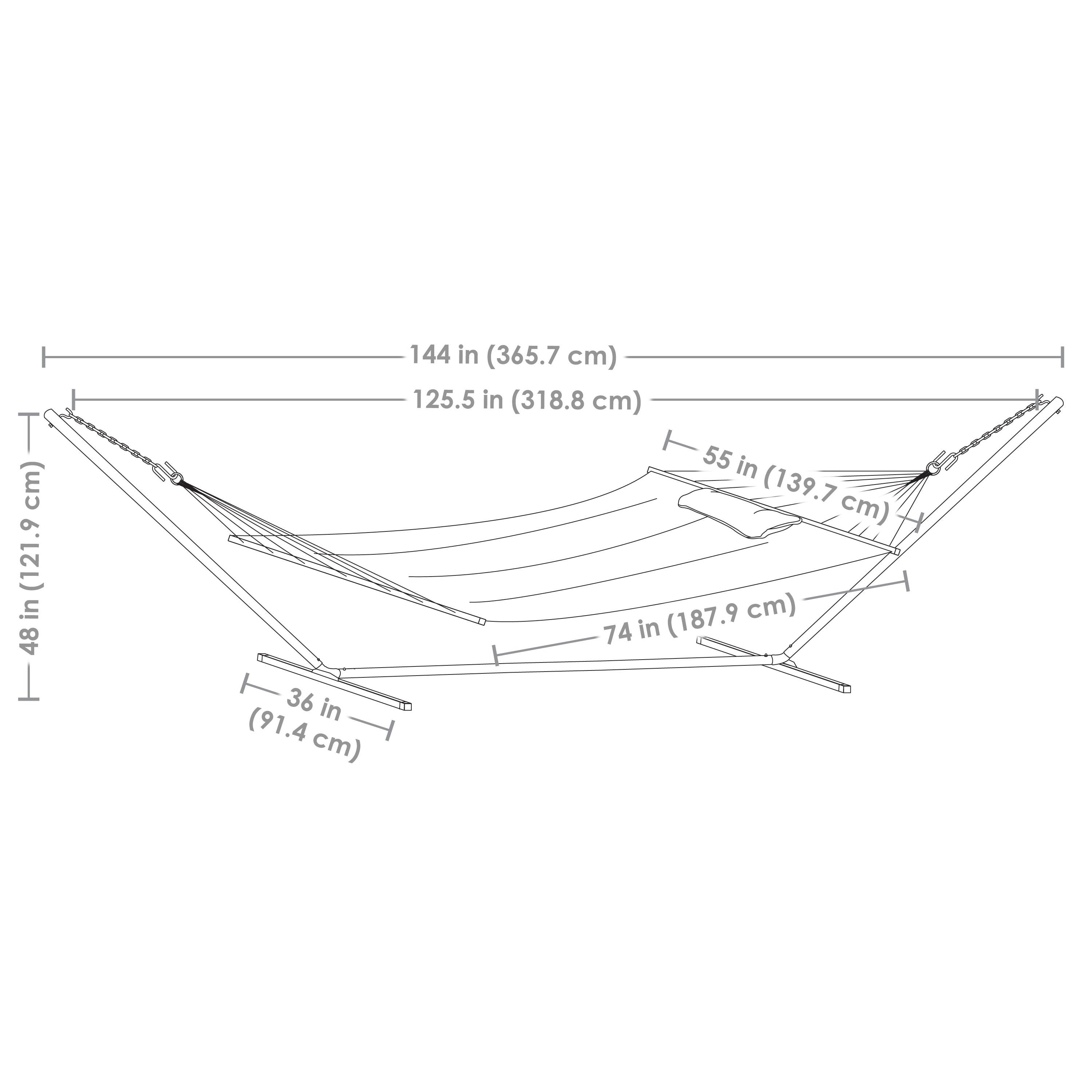 Sunnydaze Outdoor 2-Person Quilted Fabric Hammock with Spreader Bars and Freestanding Stand- 350 lb Weight Capacity/12' Stand - Misty Beach