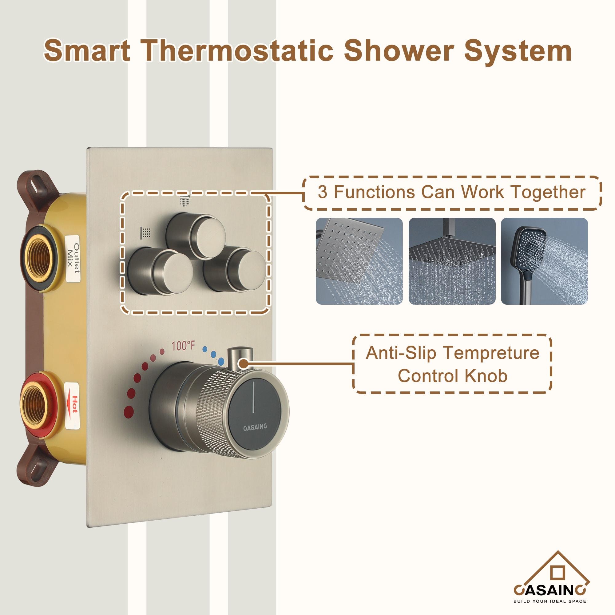 Rainfall Symphony 12inch 3-Function Dual Shower Head Thermostatic Shower System with 3 Sprays Handheld