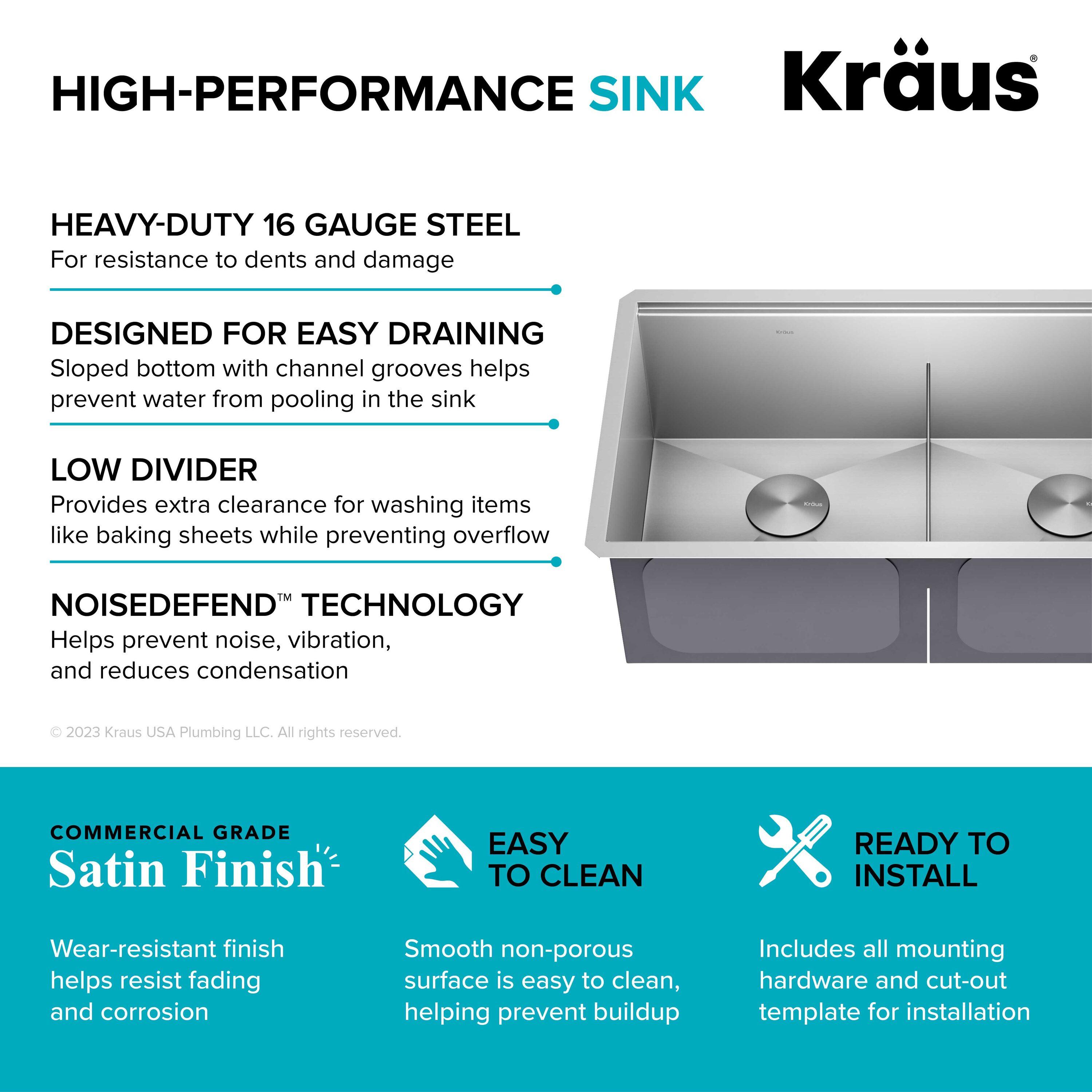 KRAUS Kore™ Workstation 33-inch L Undermount 16 Gauge Double Bowl Stainless Steel Kitchen Sink with Accessories