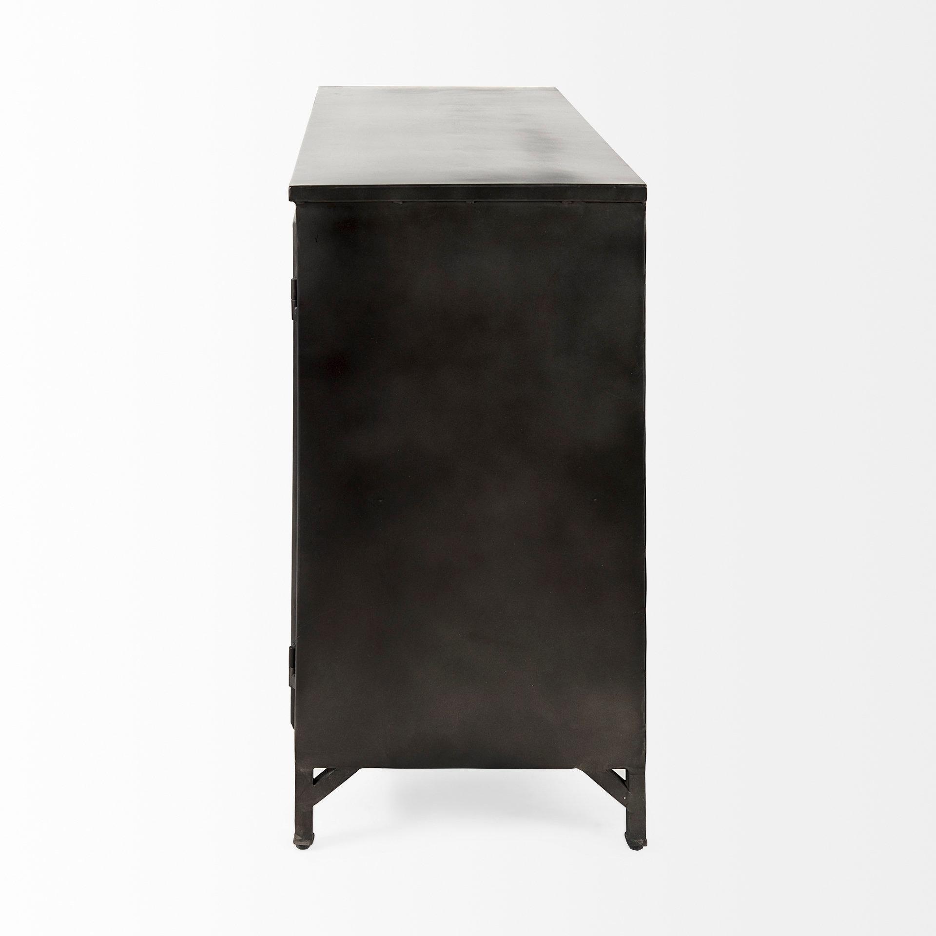 Poppy Black Iron Glass Paneled Distressed Sideboard with Storage