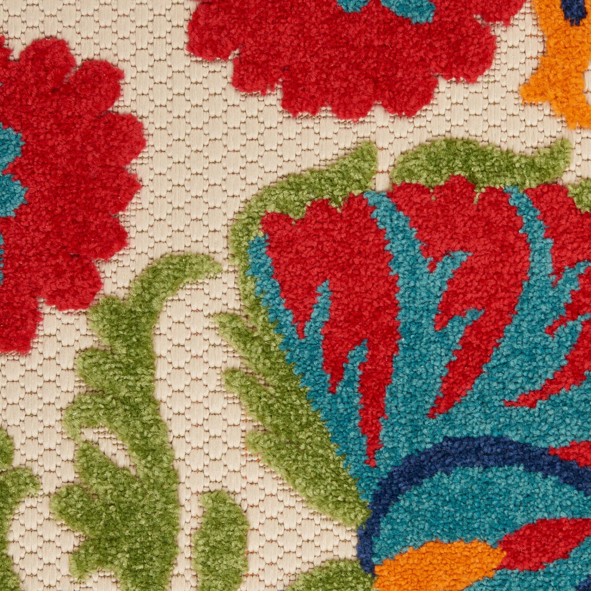 Nourison Aloha Floral Easy Care Flatweave High-Low Indoor Outdoor Area Rug Red/Multi 7' x 10'
