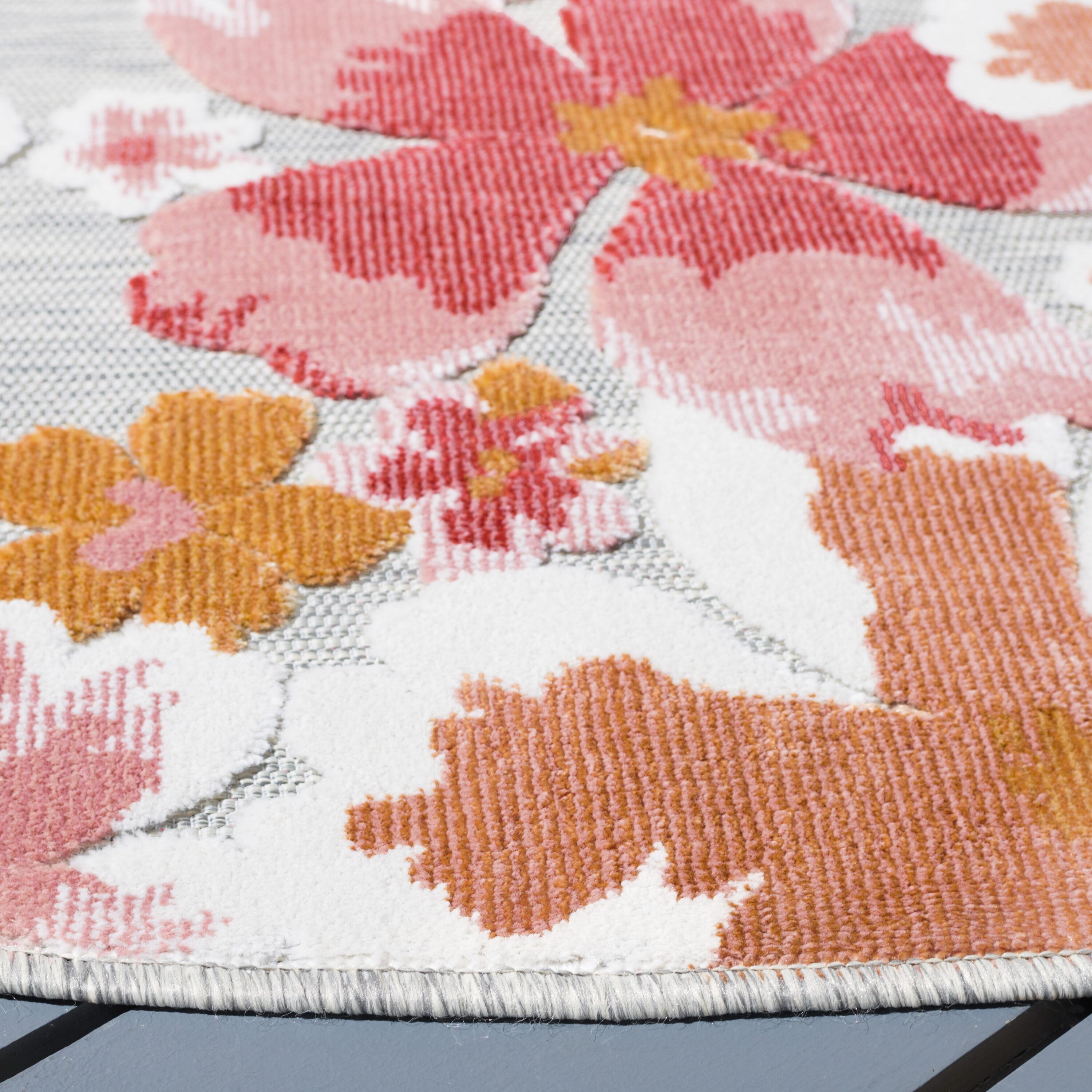 Cabana CBN488 Loomed Indoor/Outdoor Area Rug - Grey/Rose - 6'5"x6'5" Round - Safavieh