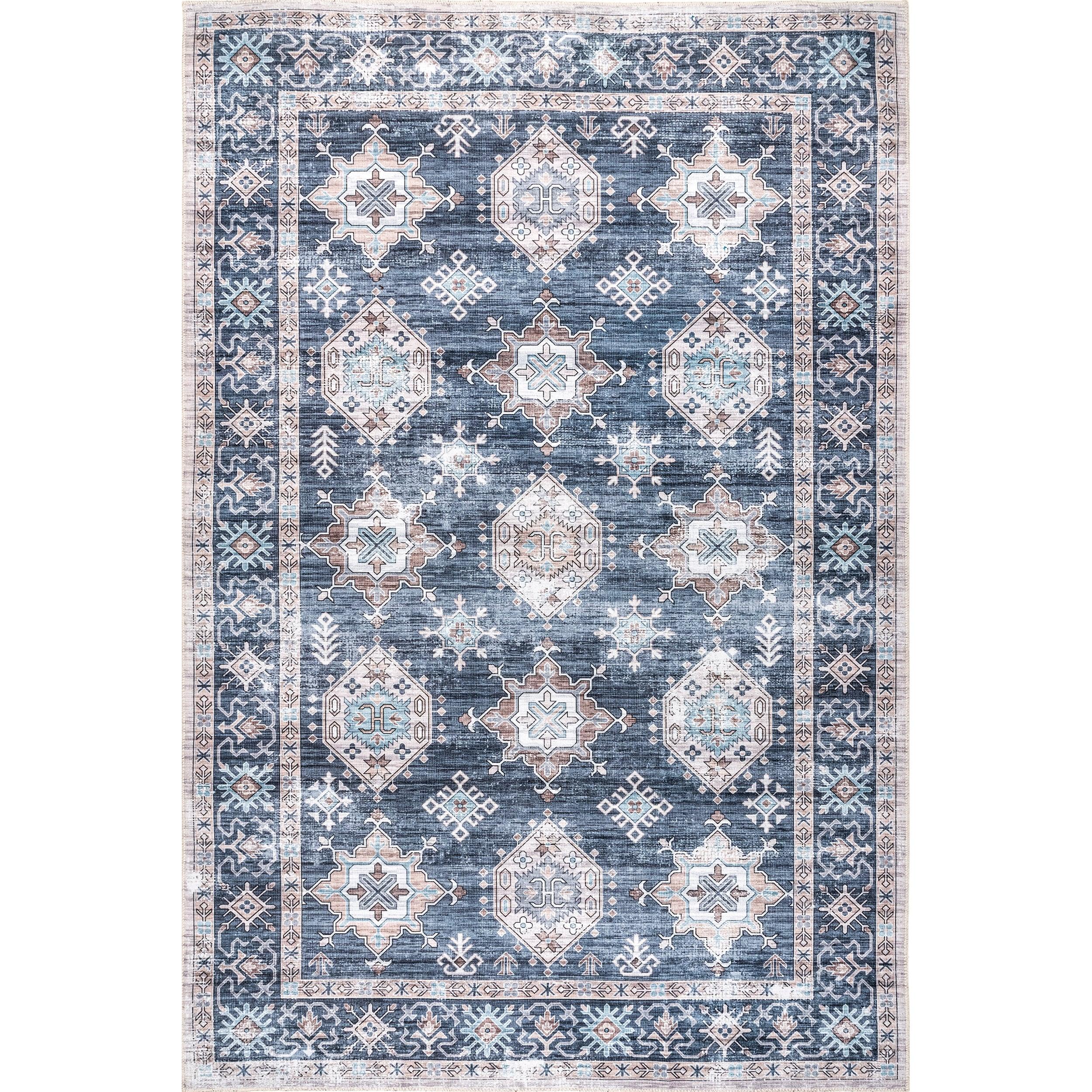 Nuloom Finley Medallion 2x8 Machine Washable Runner Indoor Area Rug for Living Room Bedroom Dining Room Entryway Hallway Kitchen, Blue/Grey
