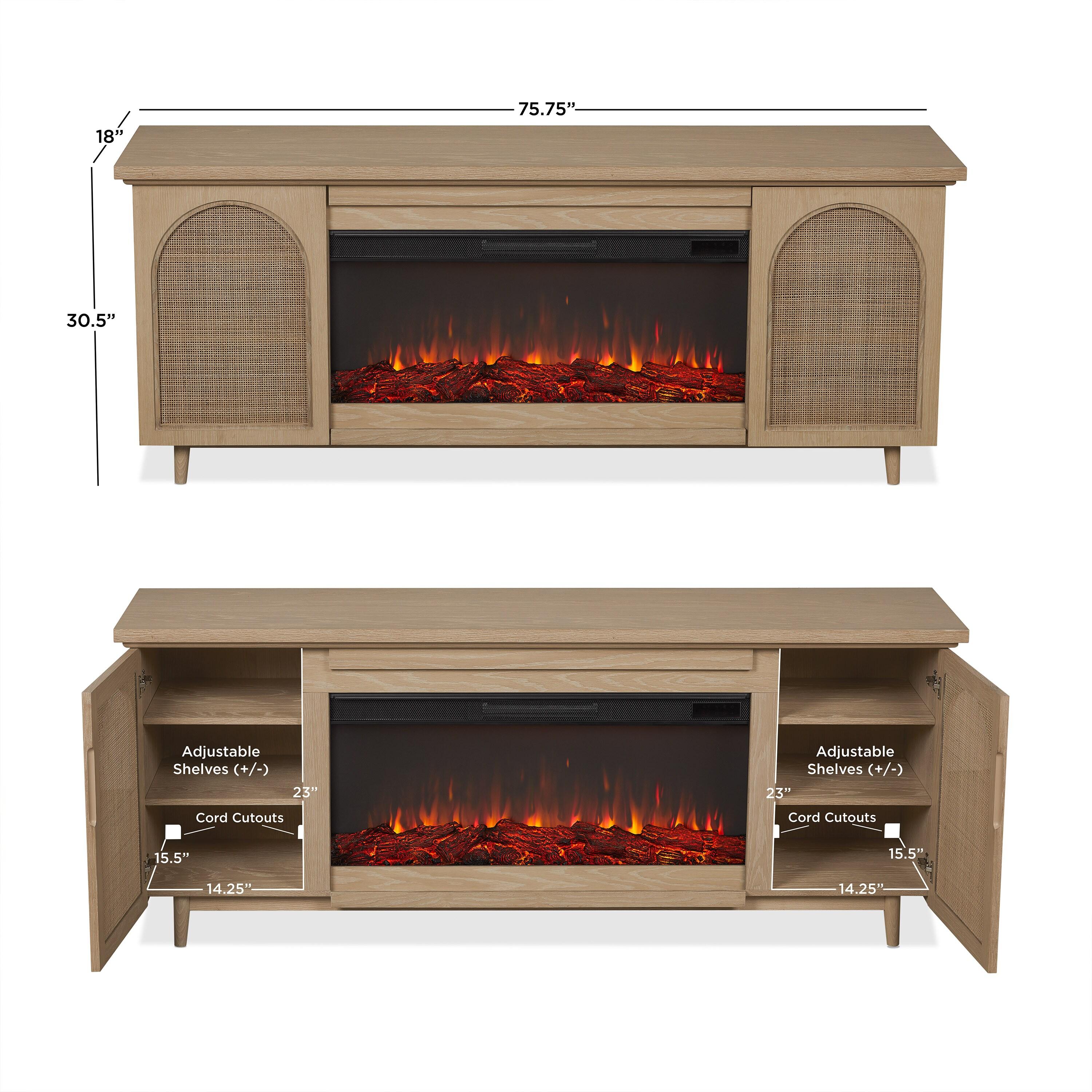 Dahlia 76" Landscape Electric Fireplace Tv Stand In White Oak