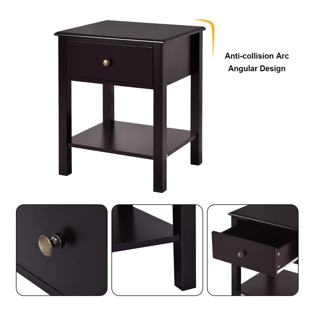 Tangkula End Table Nightstand w/Drawer & Shelf Bedroom Living Room Furniture Brown