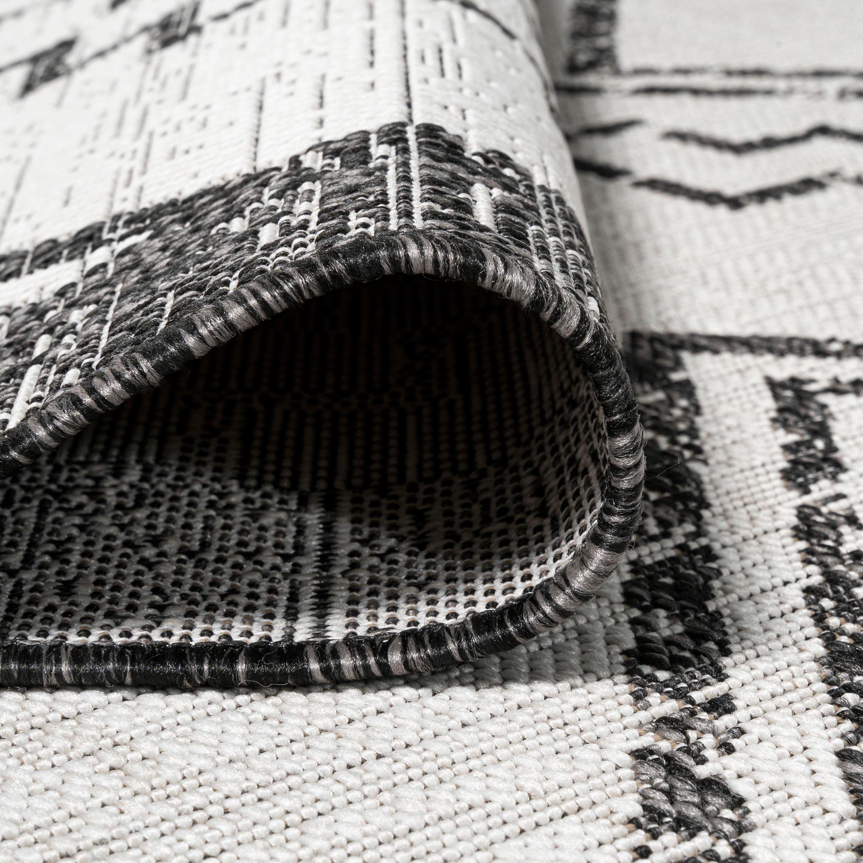 3'x5' Marokko Diamond  Medallion Indoor/Outdoor Area Rug, Ivory/Black - JONATHAN Y