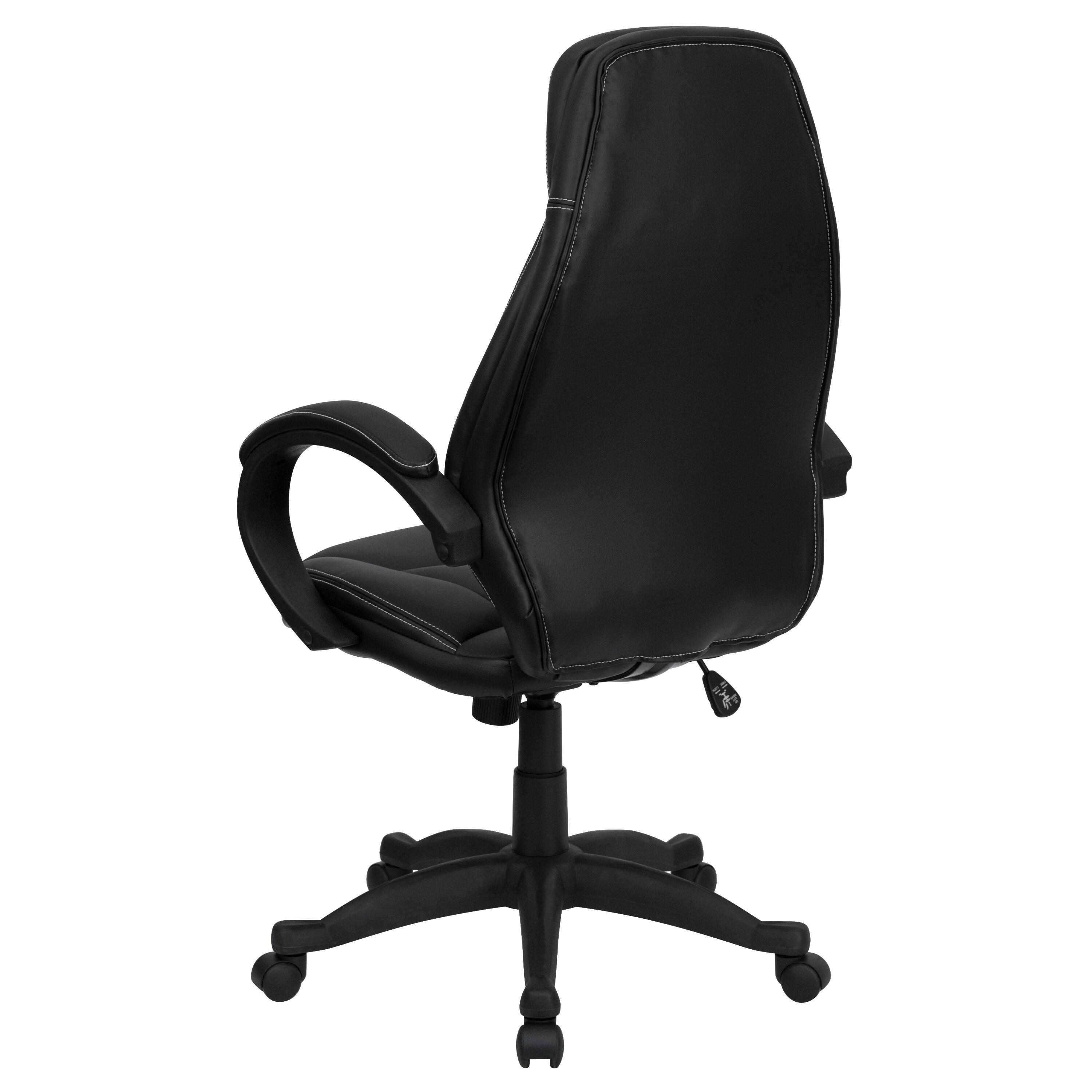 Flash Furniture Leonard High Back Black LeatherSoft Contemporary Executive Swivel Ergonomic Office Chair with Curved Back and Loop Arms