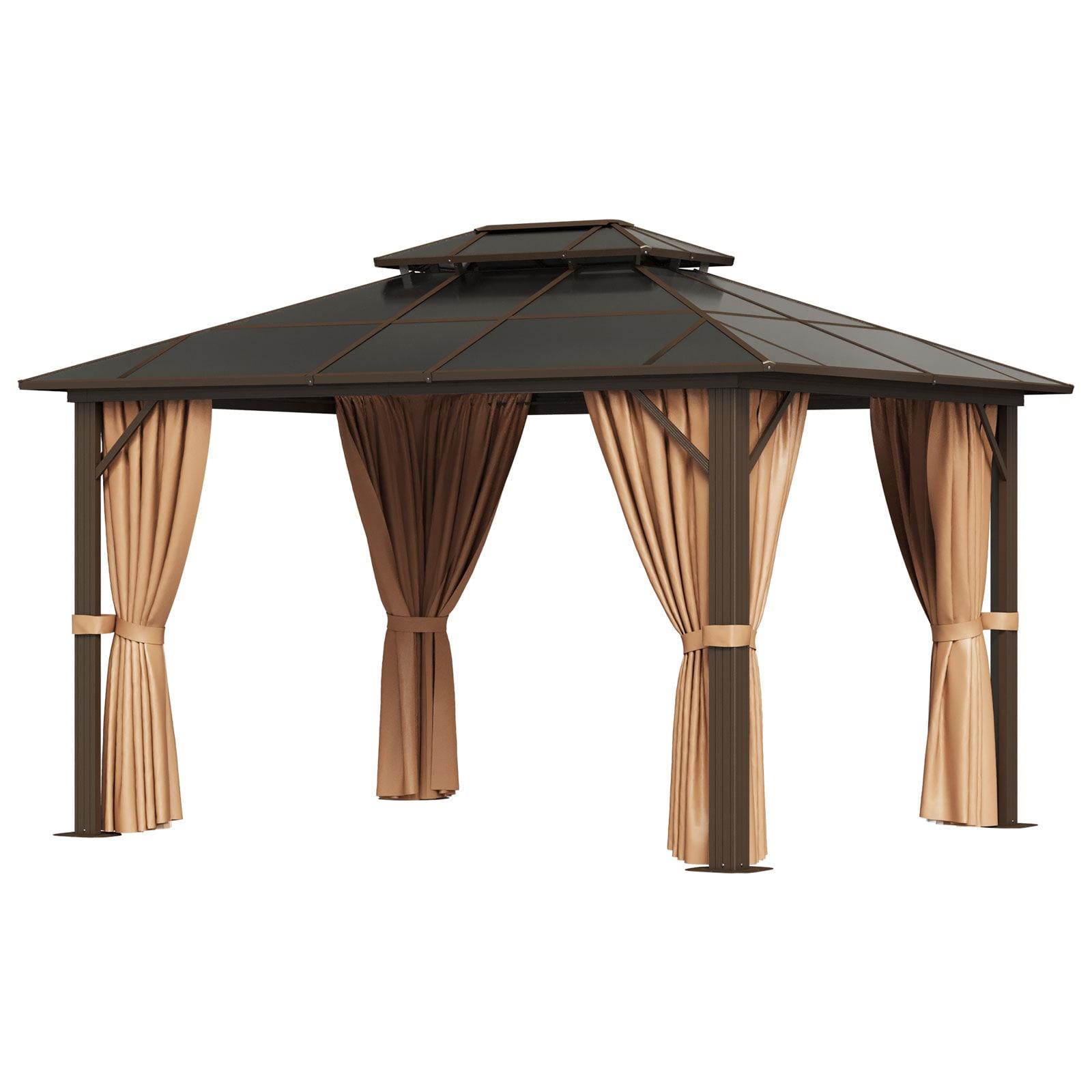 Aoxun 10'x12' Hardtop Gazebo, Aluminum Frame Permanent Pavilion with Curtains and Netting, Outdoor Polycarbonate Gazebo, Double Roof Canopy, for Gardens, Patios, Lawns