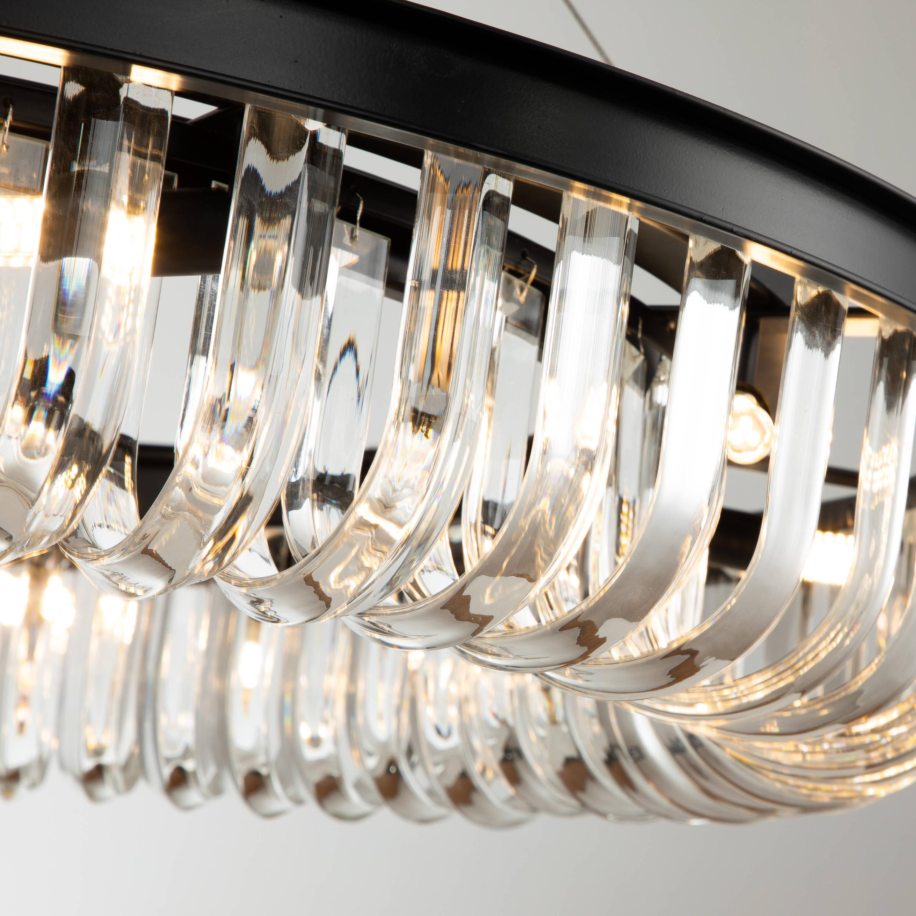 AloaDecor 8-Lights Modern Cylinder 25"  Wagon Wheel Matte Black Chandelier With Glass Accents - W:25.6"