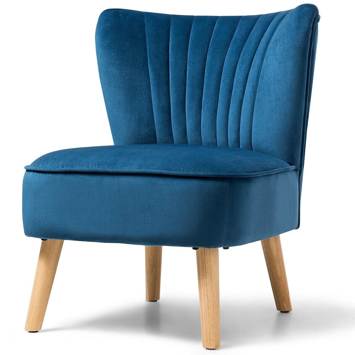 Costway Armless Accent Chair Modern Velvet Leisure Chair Single Upholstered Blue
