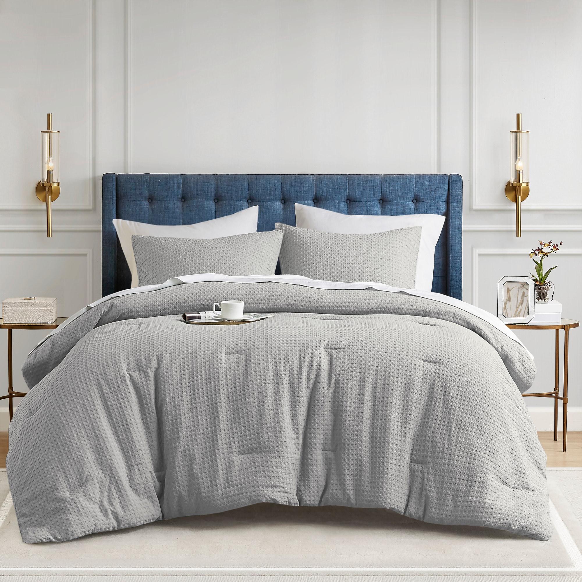 Comfort Spaces Light Grey Twin Comforter Set - 2 Pieces Breathable Dotted Knit Comforter Set, Modern Farmhouse Boho Comforter & Sham, All Season Microfiber Twin Bed Set